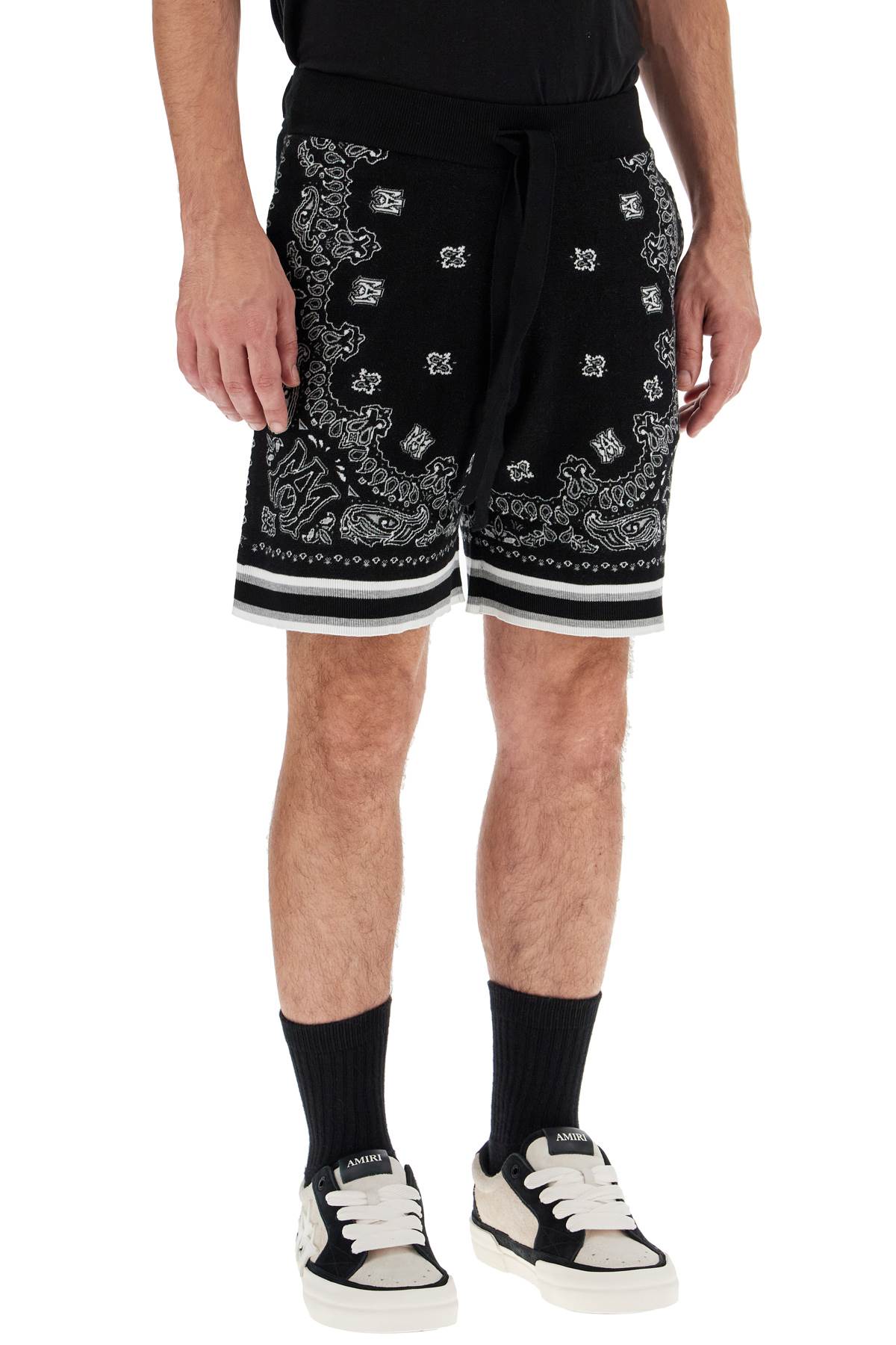 Shop Amiri Knitted Bandana Bermuda Shorts In Black