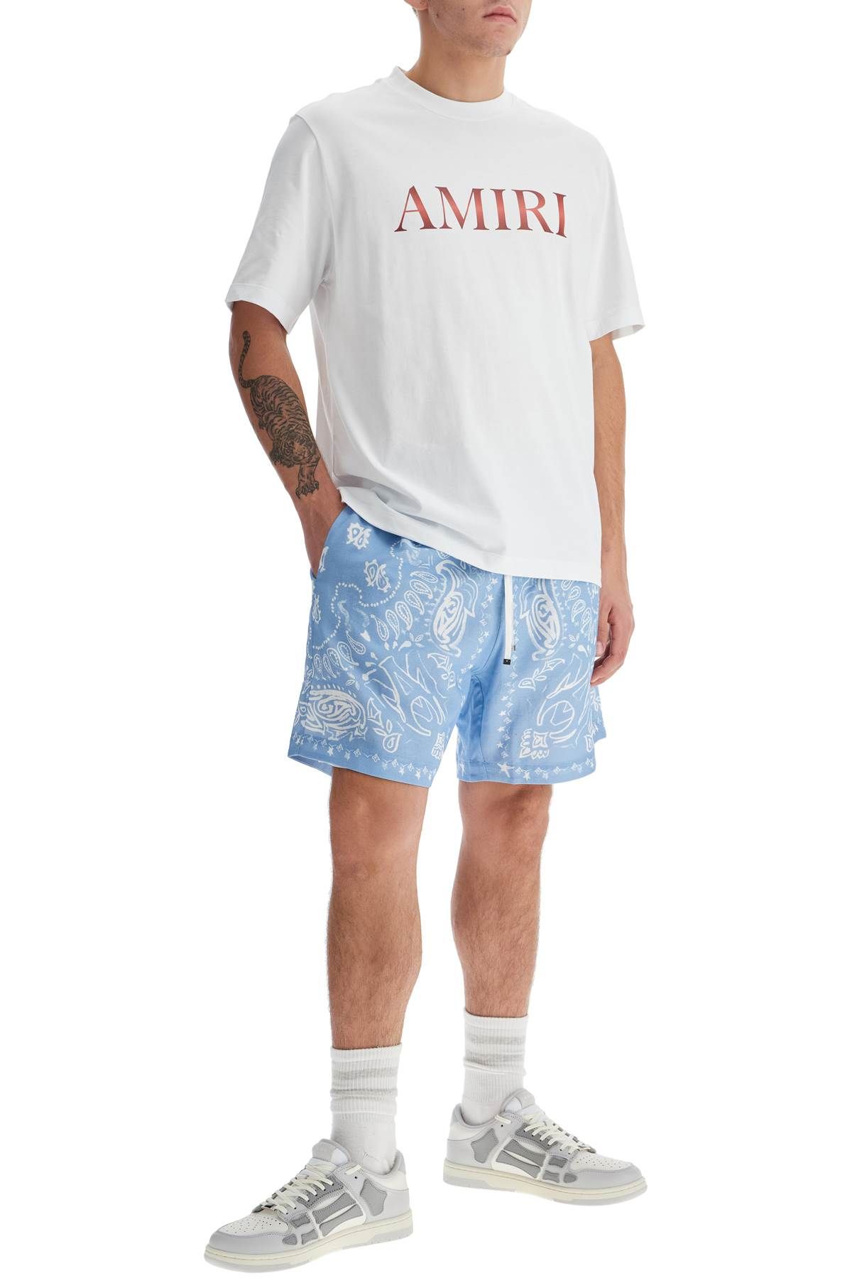 Shop Amiri Watercolor Bermuda Bandana In Light Blue