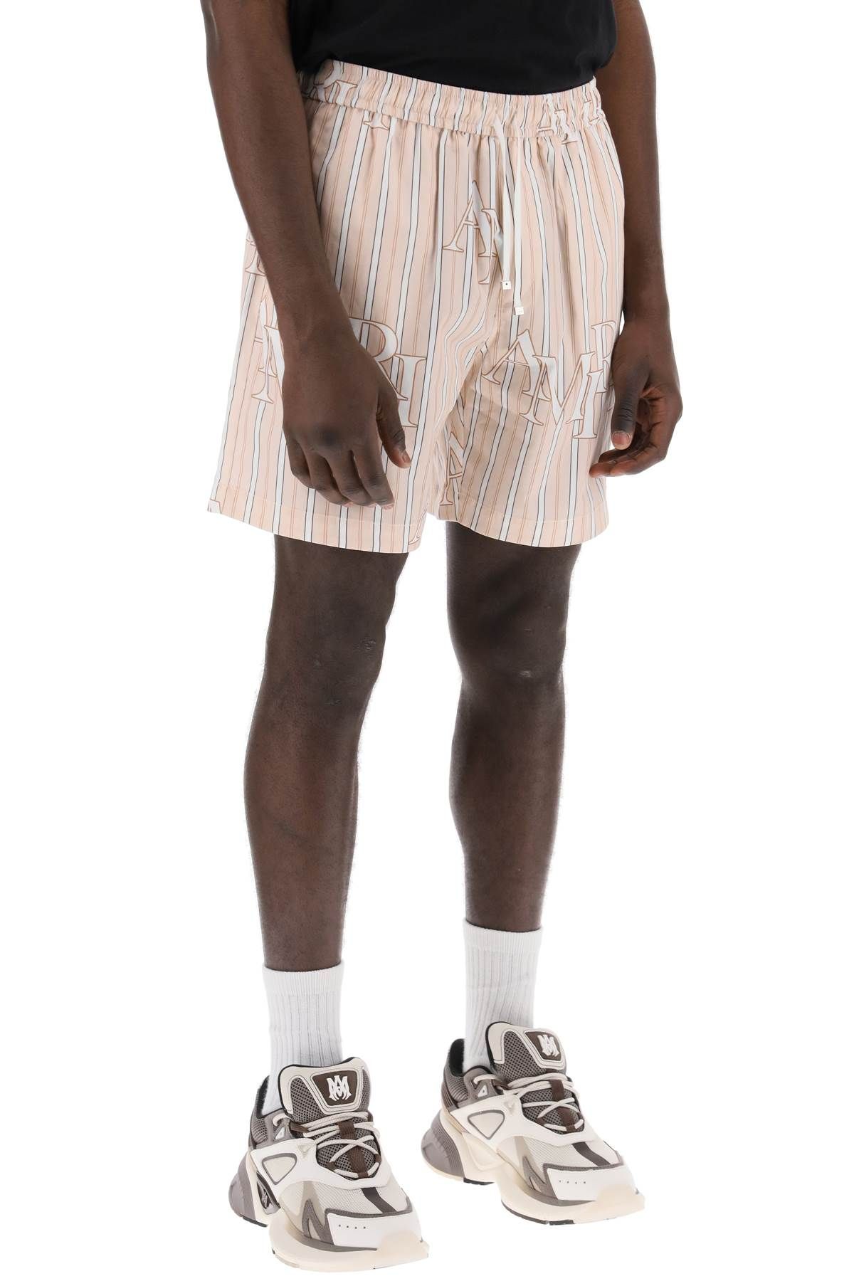 Shop Amiri Stripe Technical Poplin Bermuda Shorts With Logo  "striped In Pink