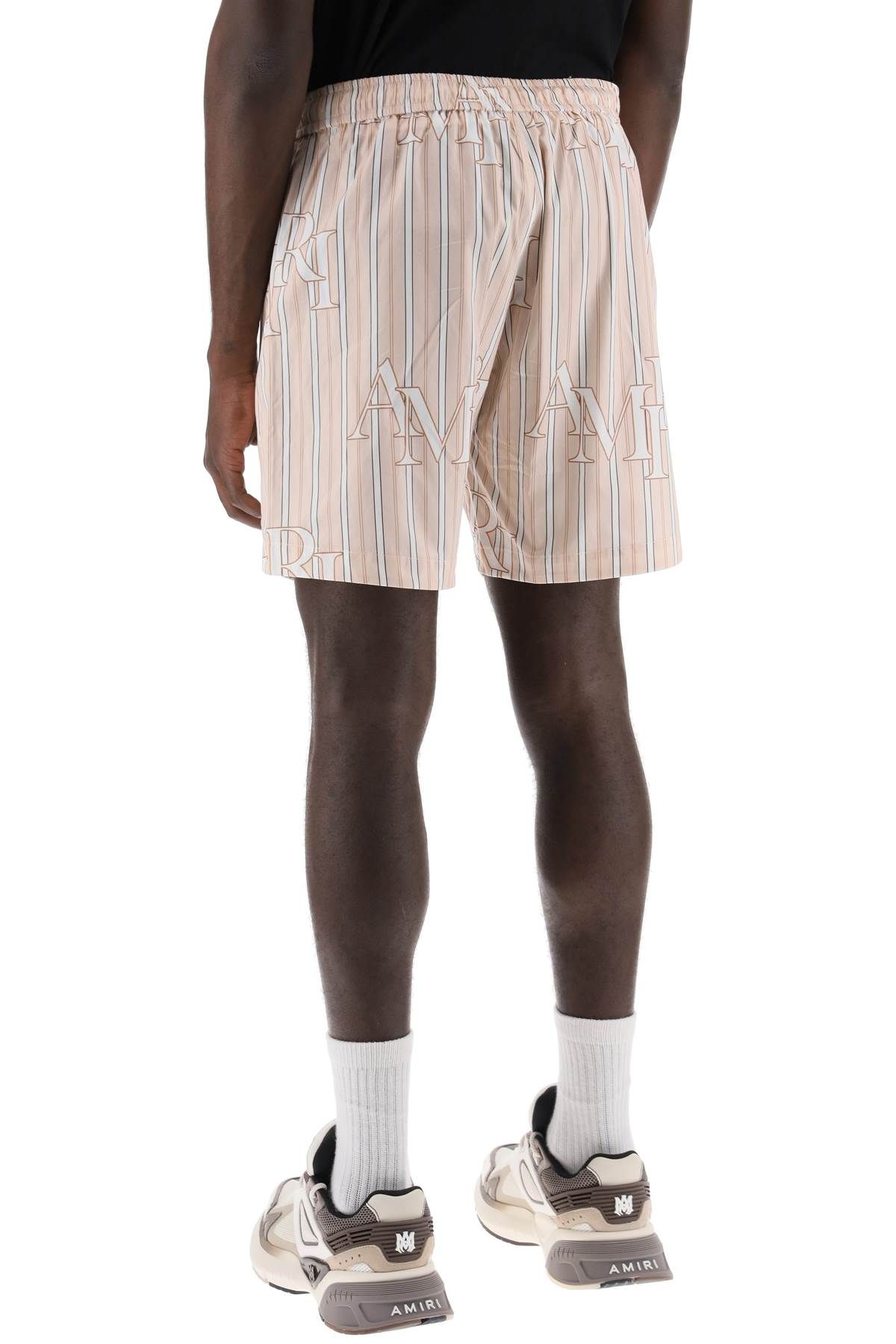 Shop Amiri Stripe Technical Poplin Bermuda Shorts With Logo  "striped In Pink