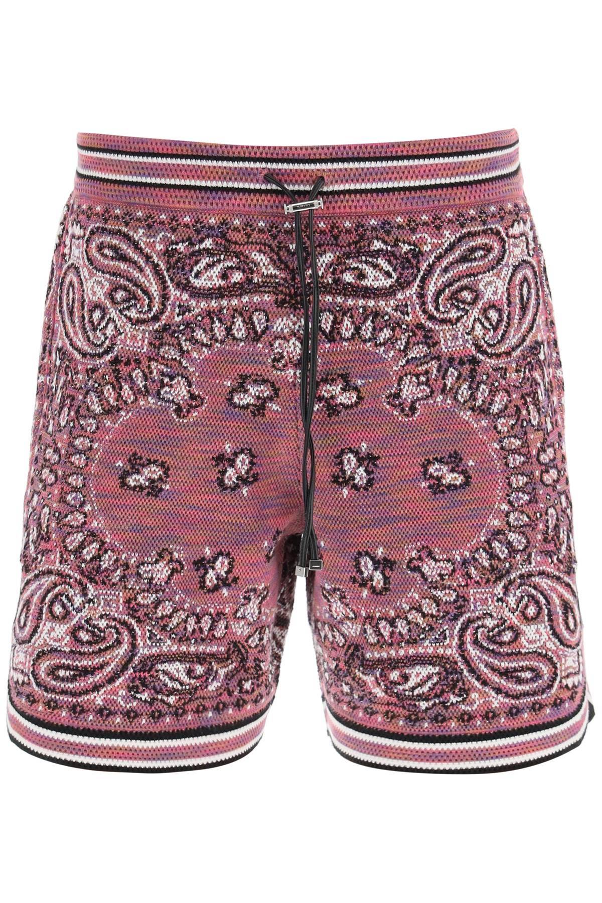 Shop Amiri Bandana Jacquard Knit Bermuda Shorts In Purple,pink