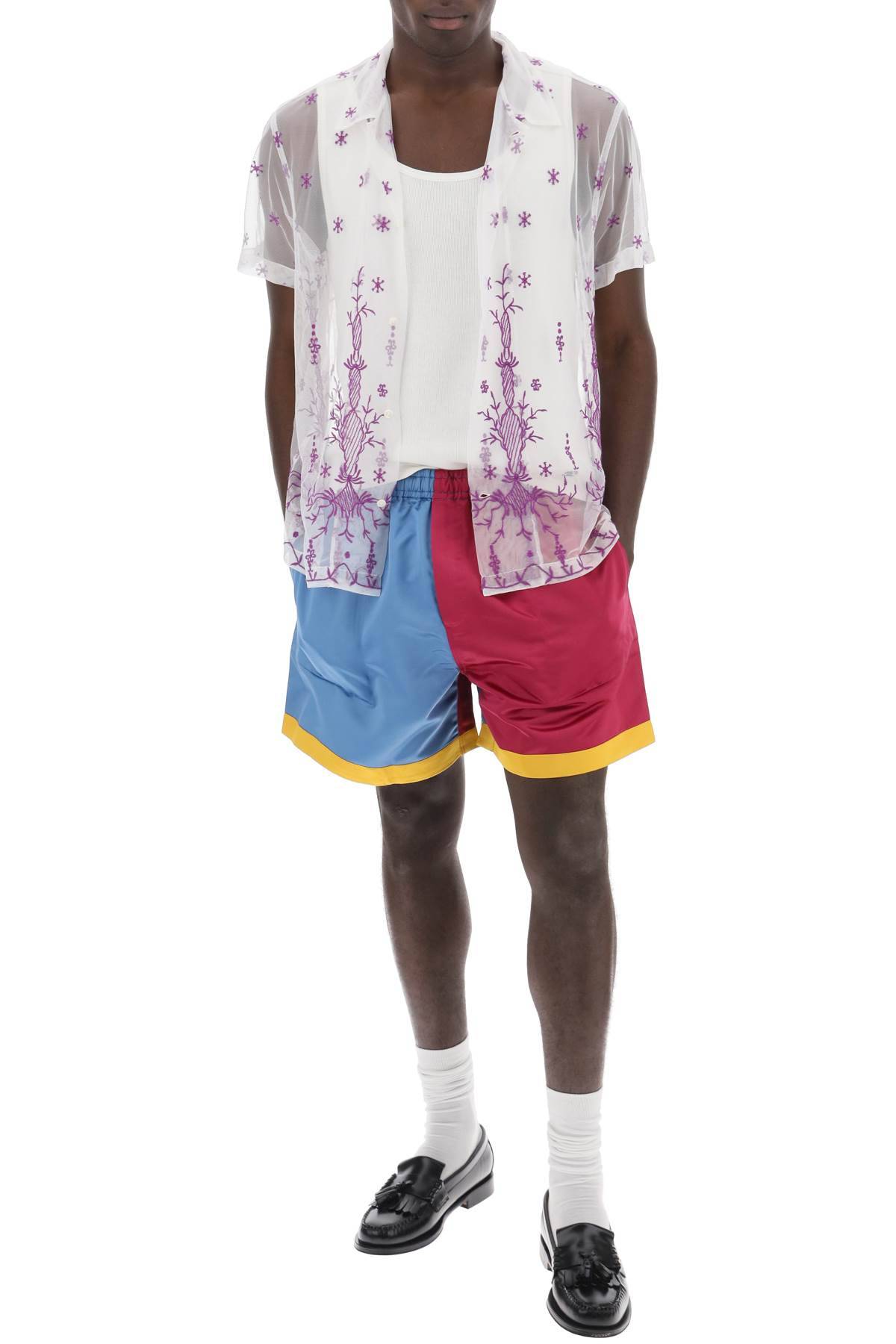 Shop Bode Champ Color-block Shorts In Purple,blue,yellow