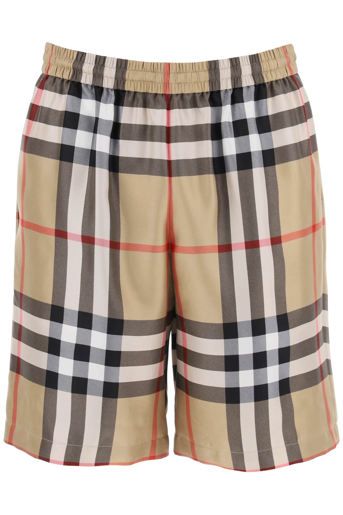 Shop Burberry Bradeston Shorts In Check Silk In Beige