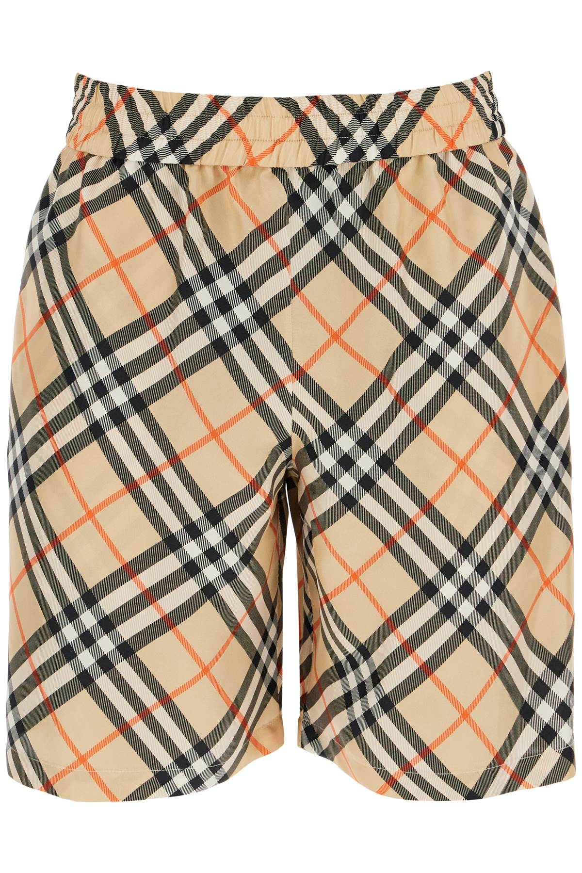 Shop Burberry Ered Silk Bermuda Shorts For Men In Beige