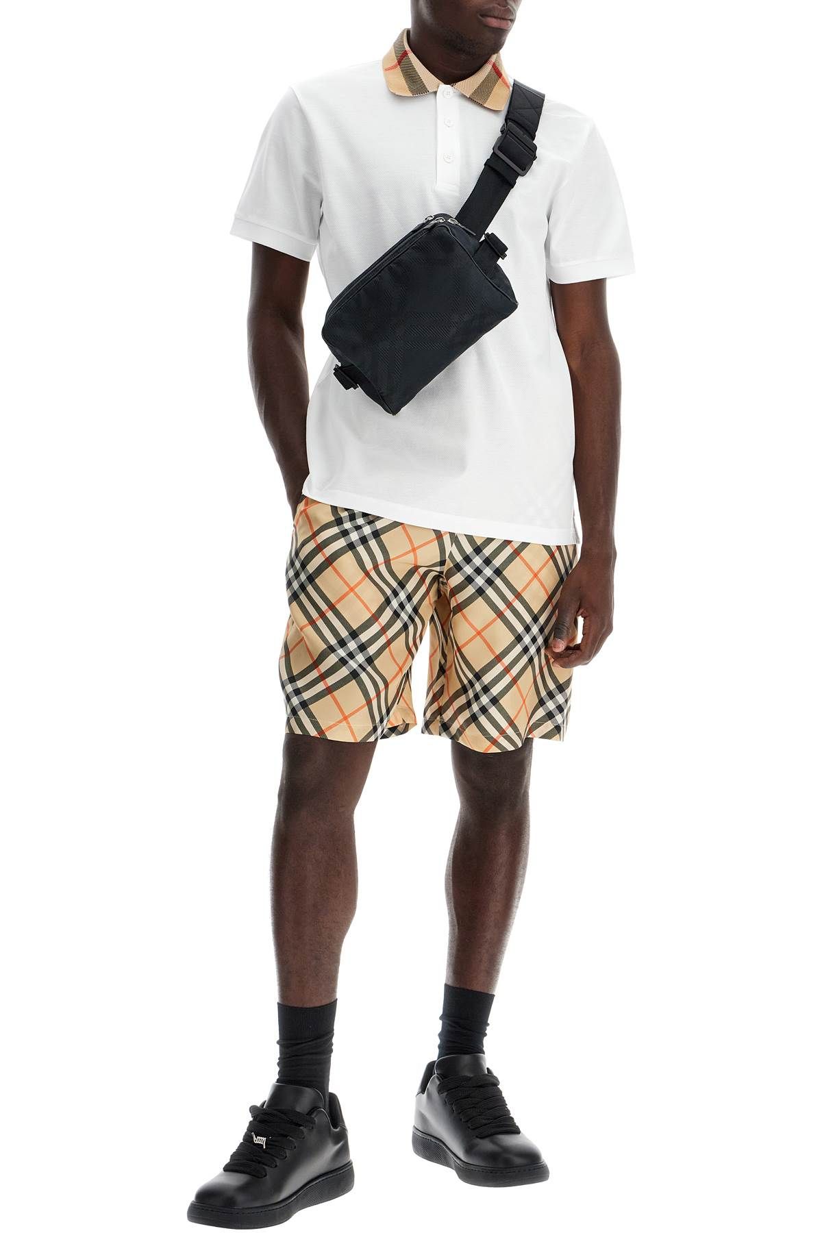 Shop Burberry Ered Silk Bermuda Shorts For Men In Beige