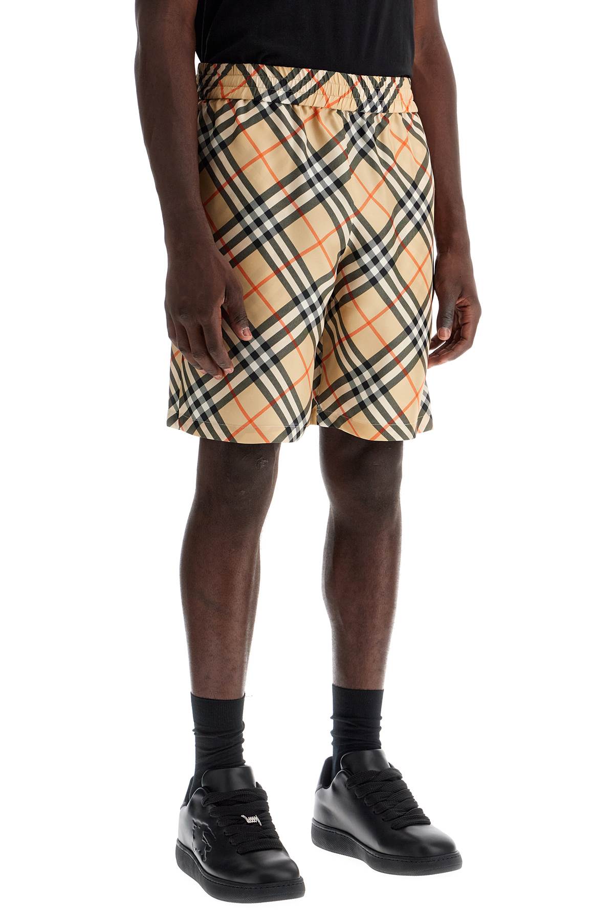 Shop Burberry Ered Silk Bermuda Shorts For Men In Beige