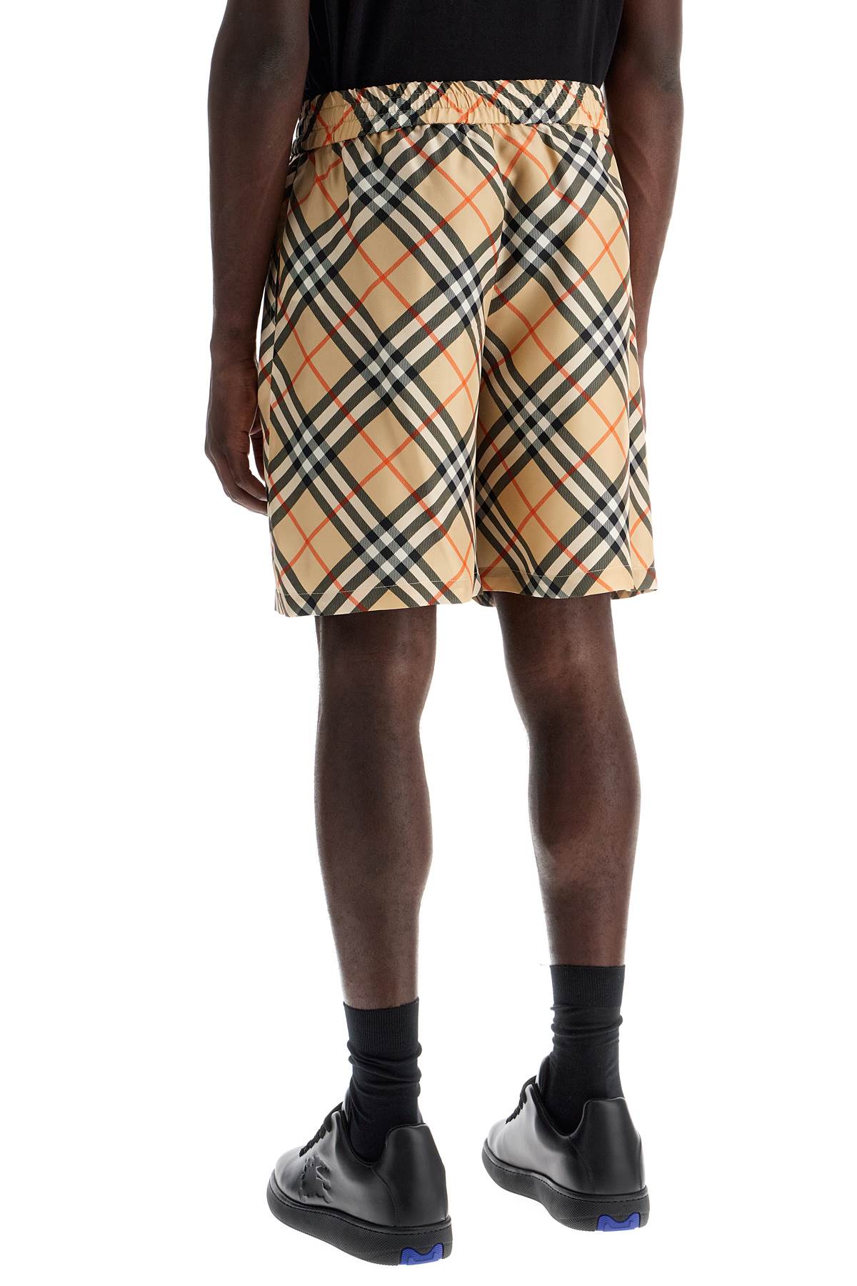 Shop Burberry Ered Silk Bermuda Shorts For Men In Beige