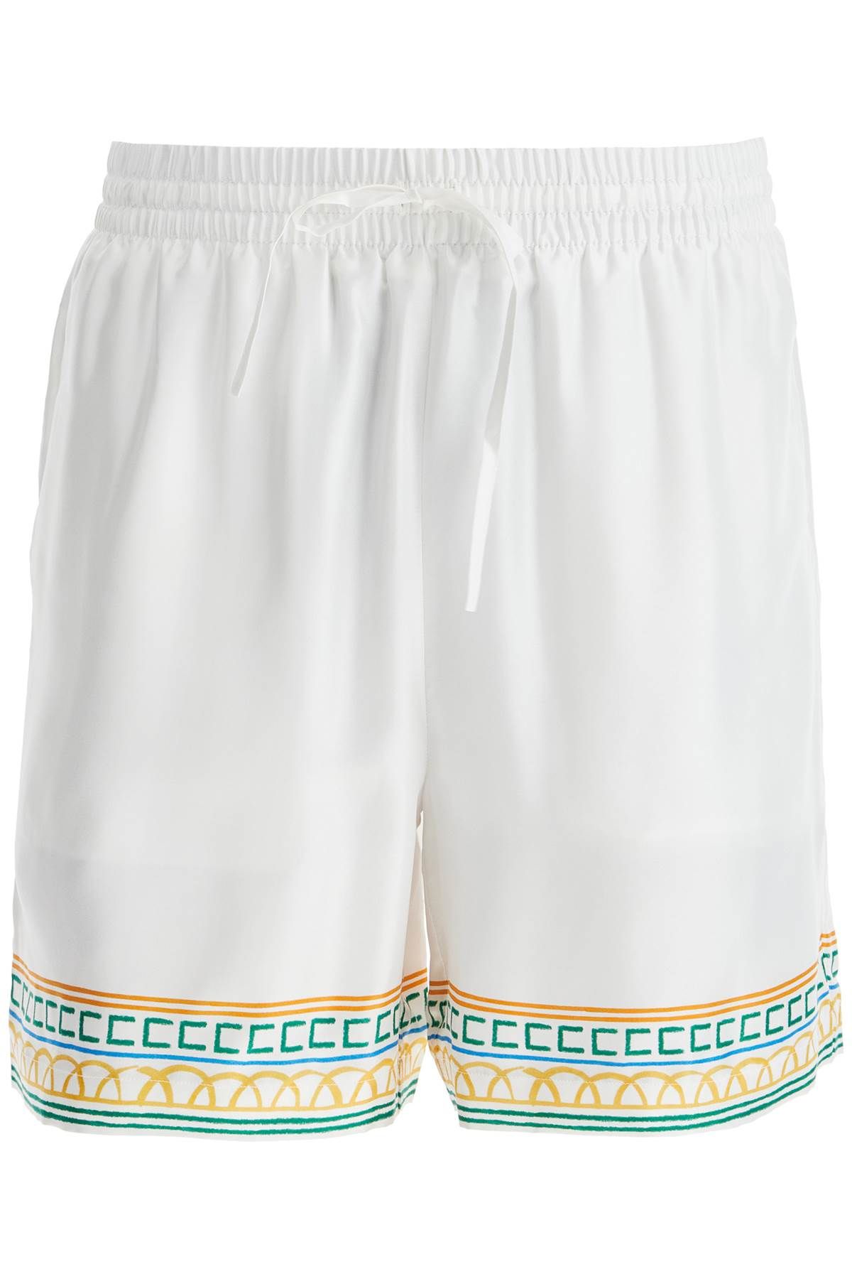 Shop Casablanca Silk Bermuda Shorts 'crayon Temple In White