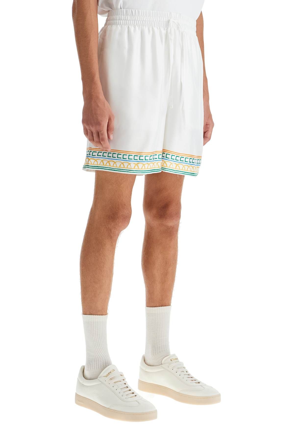 Shop Casablanca Silk Bermuda Shorts 'crayon Temple In White