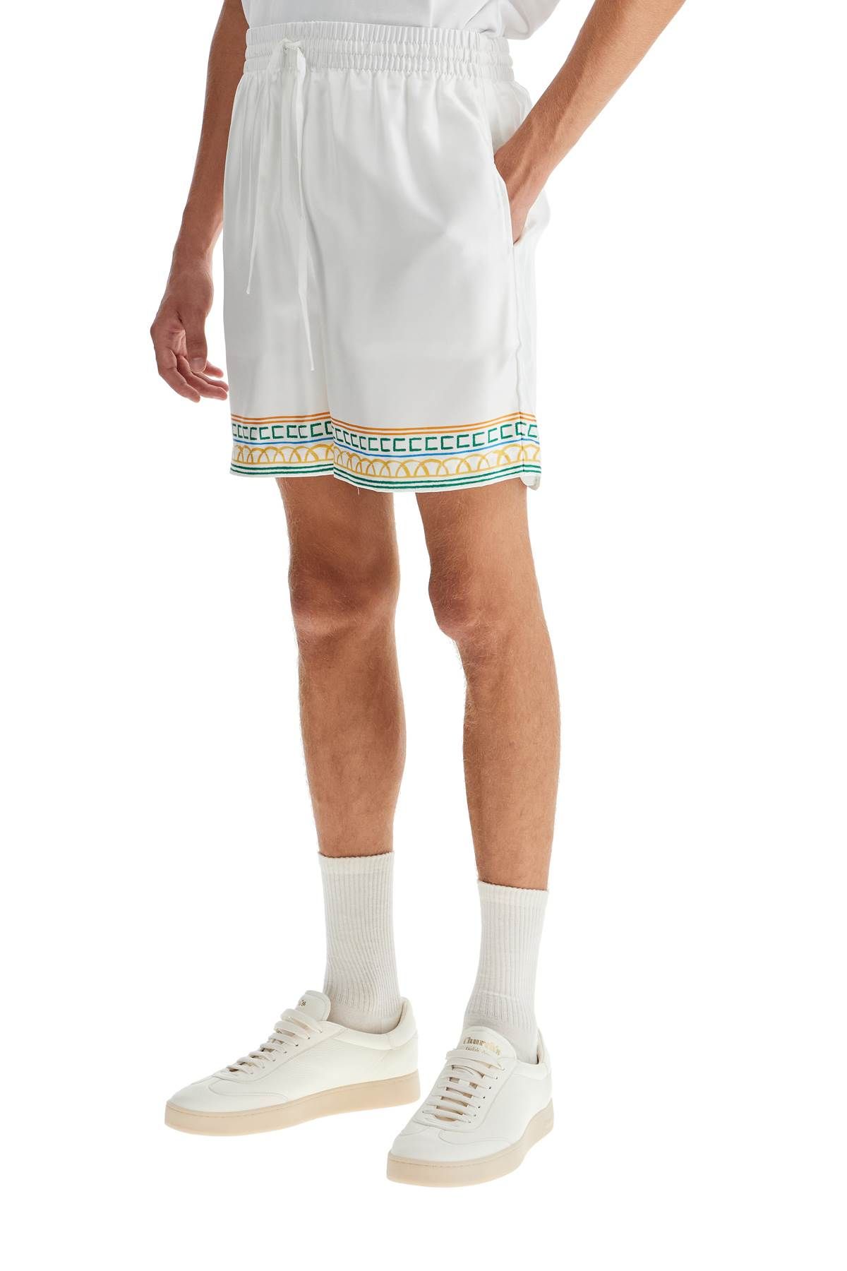 Shop Casablanca Silk Bermuda Shorts 'crayon Temple In White