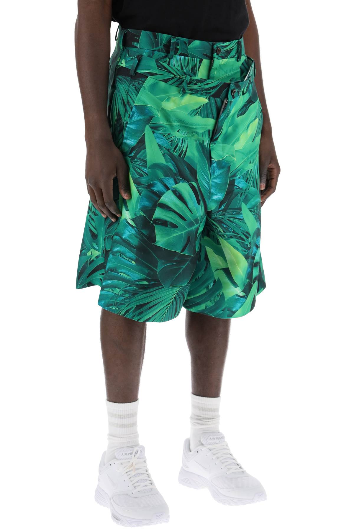 Shop Comme Des Garçons Homme Deux "jungle Bermuda With Double Front Layer In Green