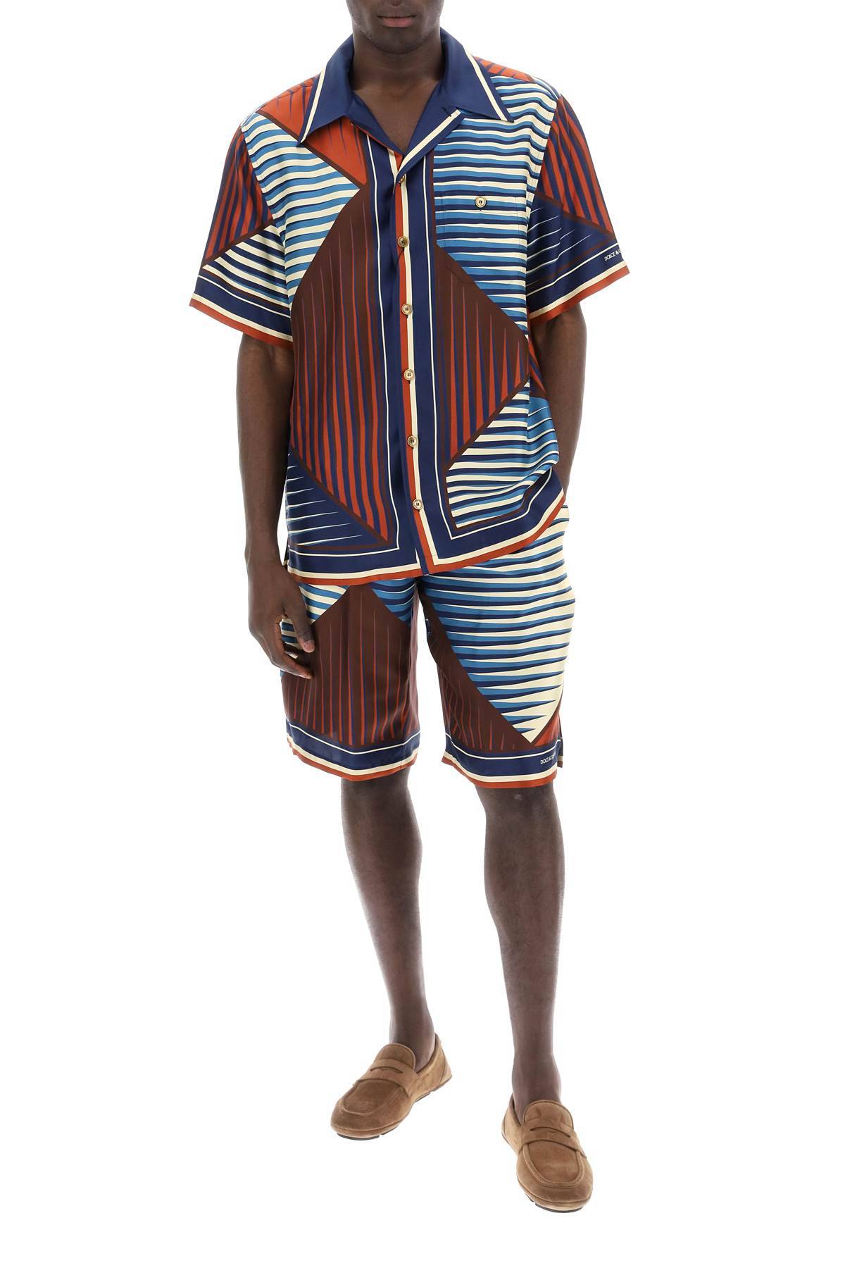 Shop Dolce & Gabbana Printed Silk Bermuda Shorts Set In Multicolor