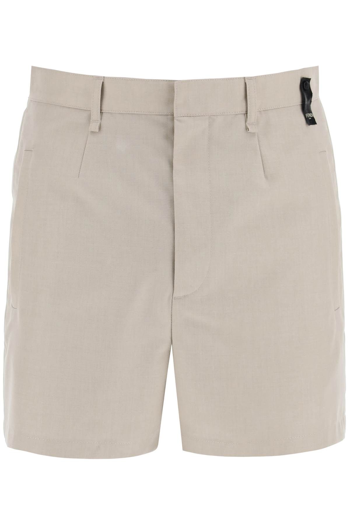 Shop Fendi High-waisted Tailored Bermuda Shorts In Beige