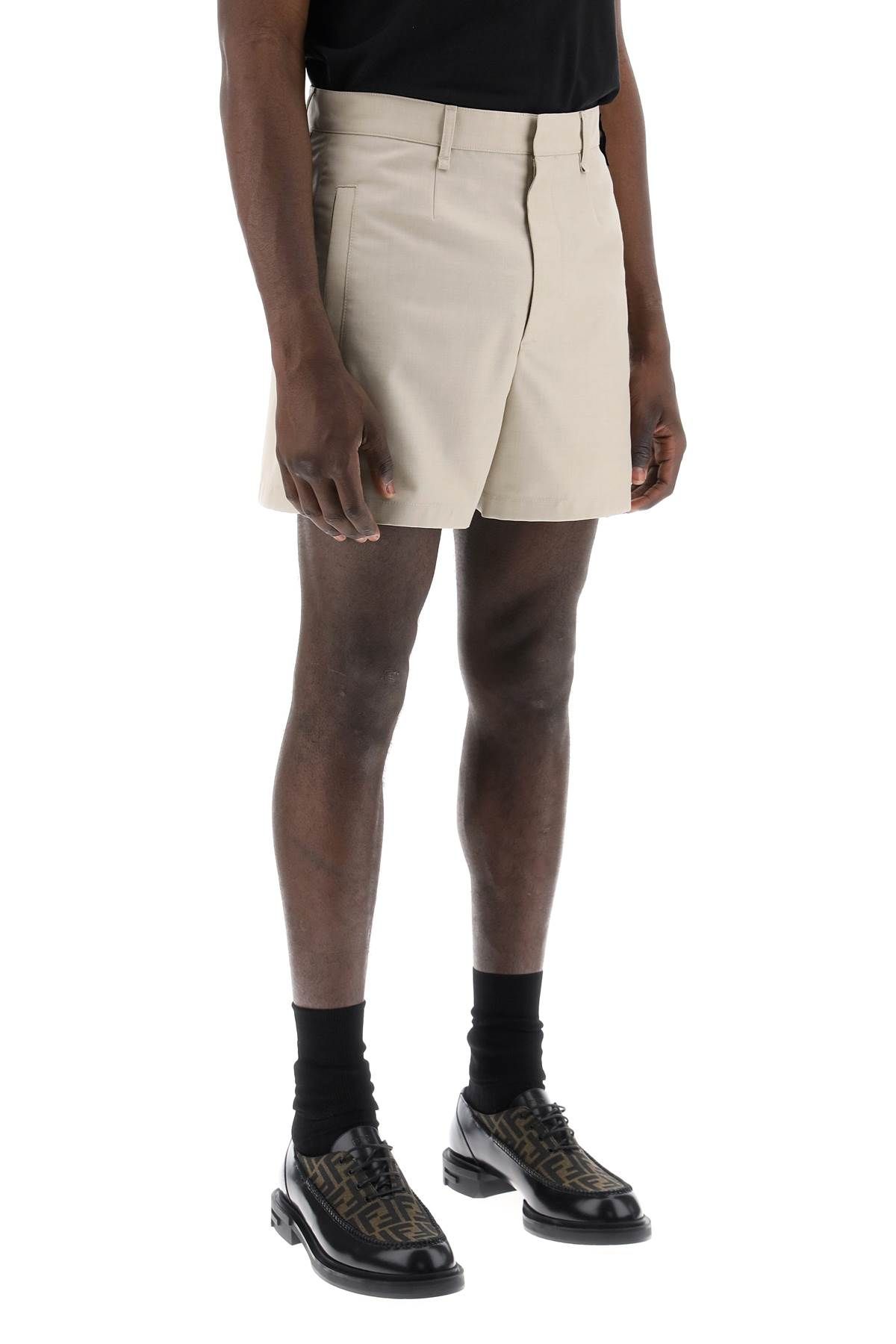 Shop Fendi High-waisted Tailored Bermuda Shorts In Beige