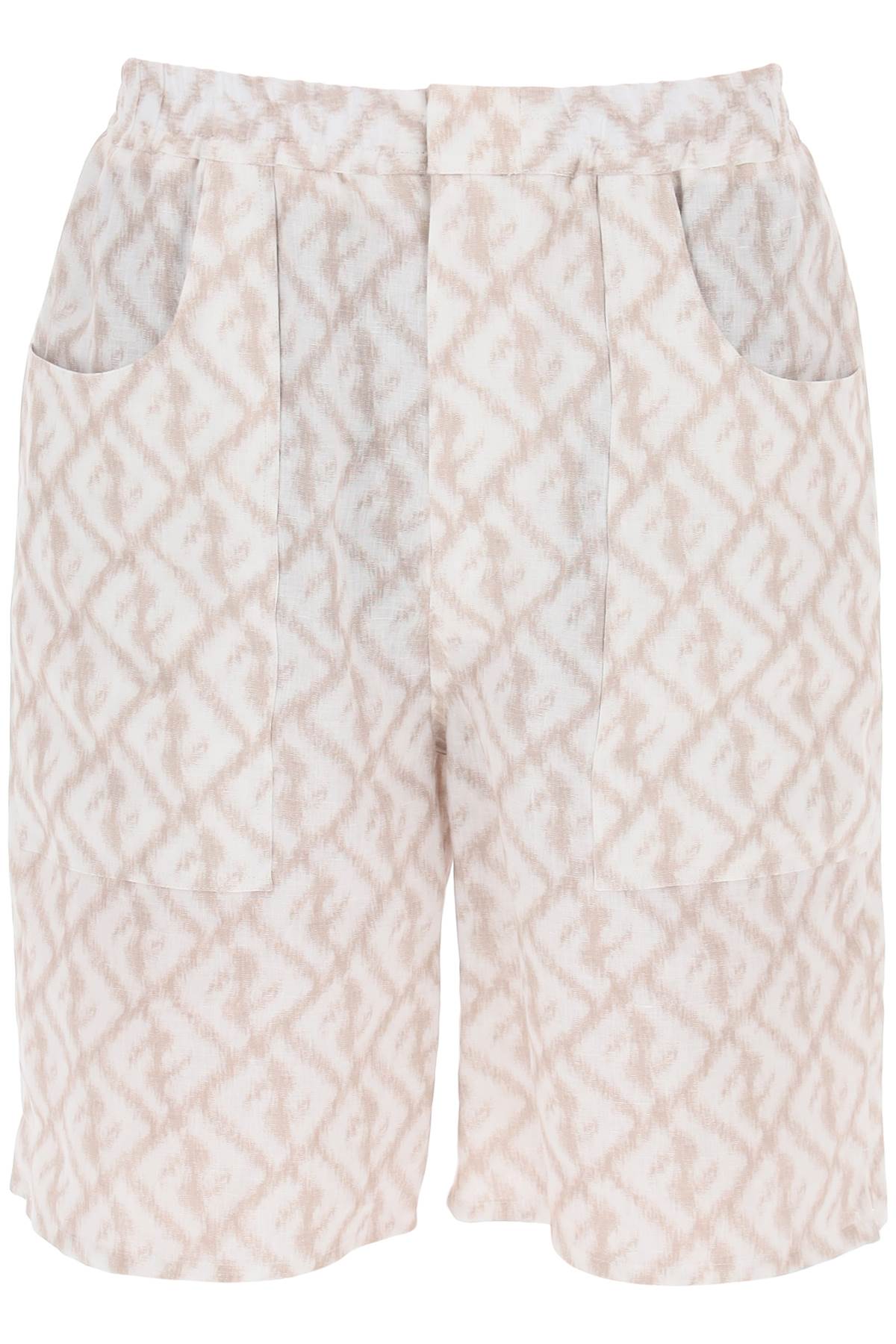 Shop Fendi Ikat Ff Linen Shorts In Beige