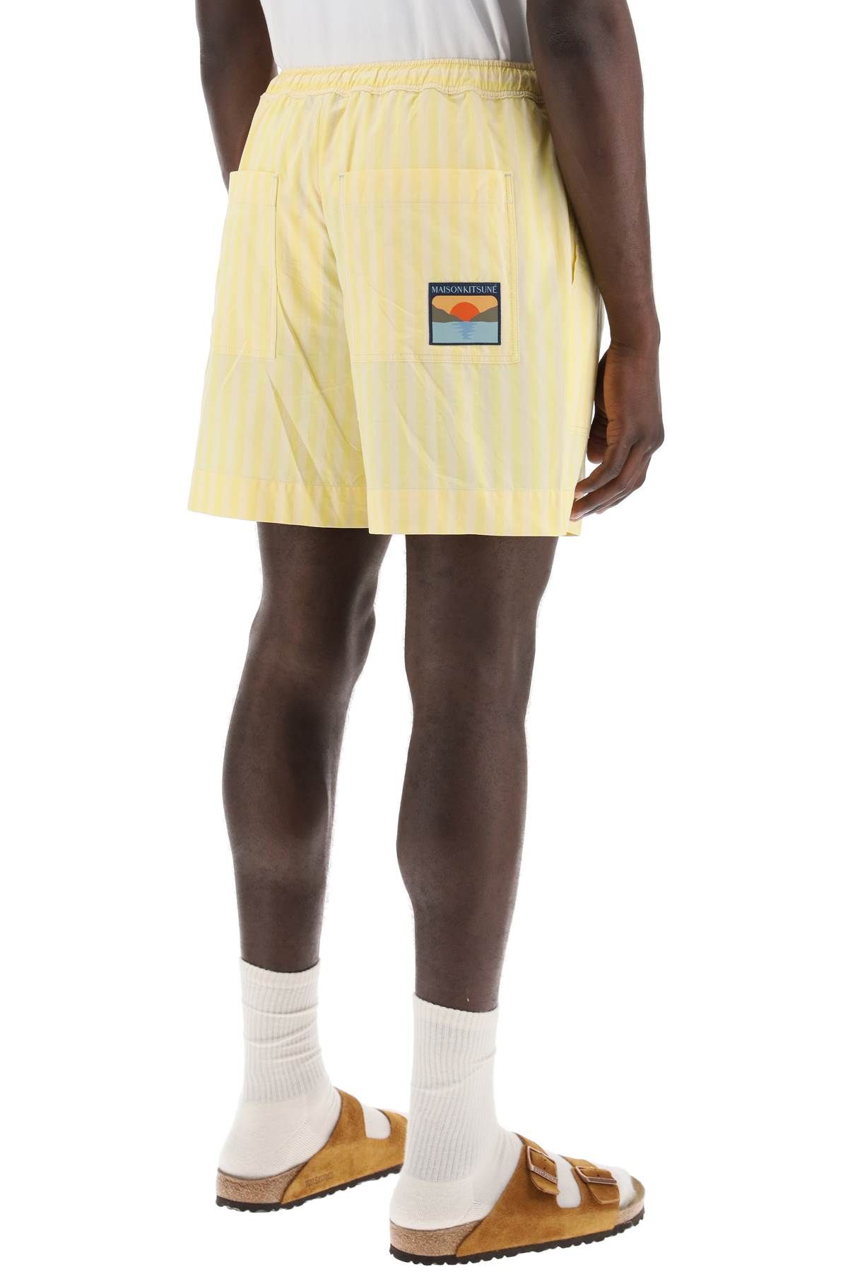 Shop Maison Kitsuné Striped Poplin Bermuda Shorts For In Yellow