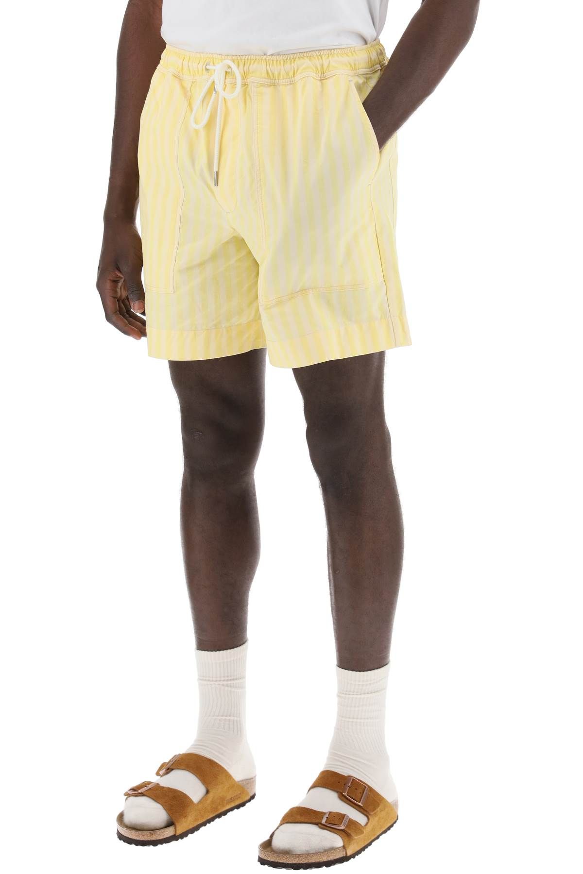 Shop Maison Kitsuné Striped Poplin Bermuda Shorts For In Yellow