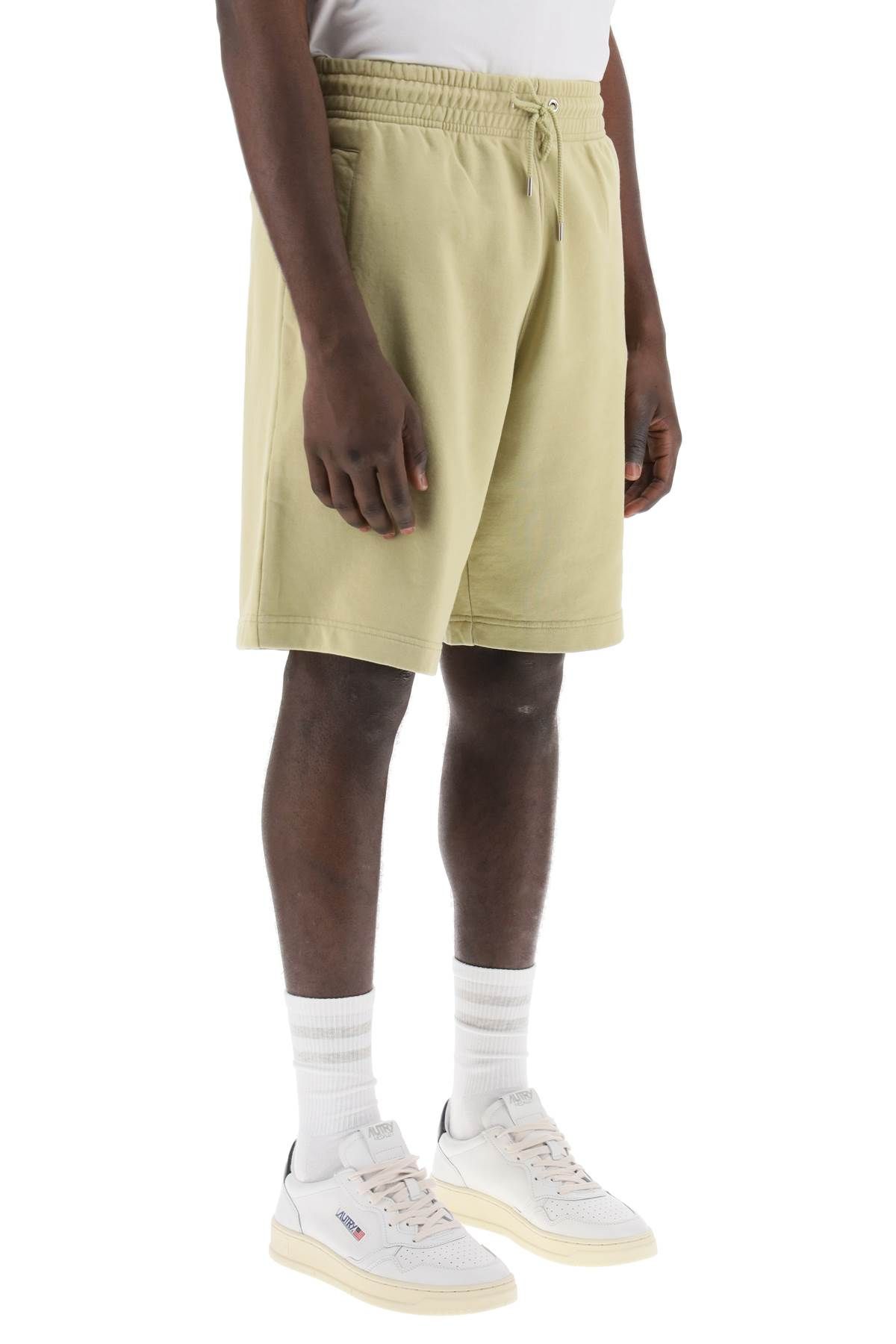 Shop Maison Kitsuné "oversized Sporty Bermuda Shorts With Bold In Neutro,khaki