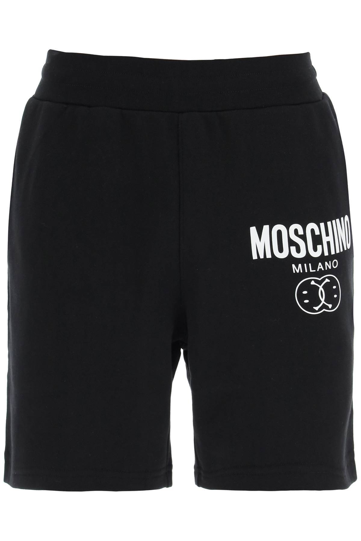 Shop Moschino 'double Question Mark' Logo Sweatshorts In Black