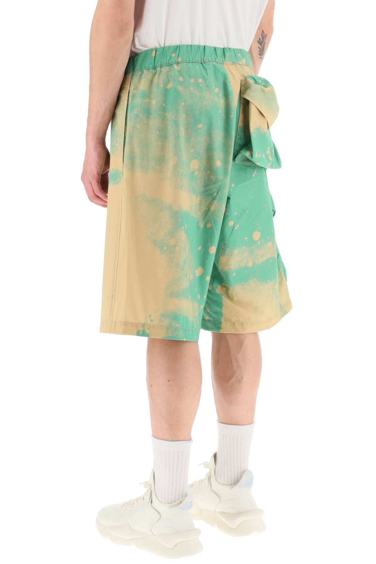 Shop Oamc Smudge Oversized Shorts With Maxi Pockets In Green,beige