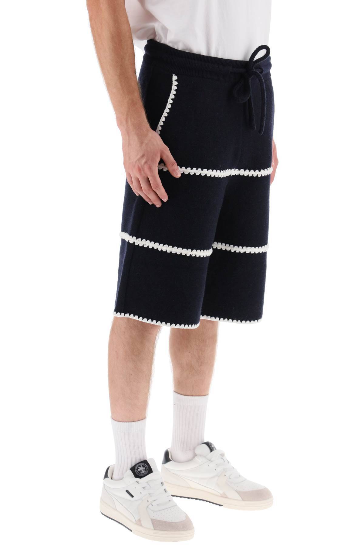 Shop Palm Angels Wool Knit Shorts With Contrasting Trims In Blue,white