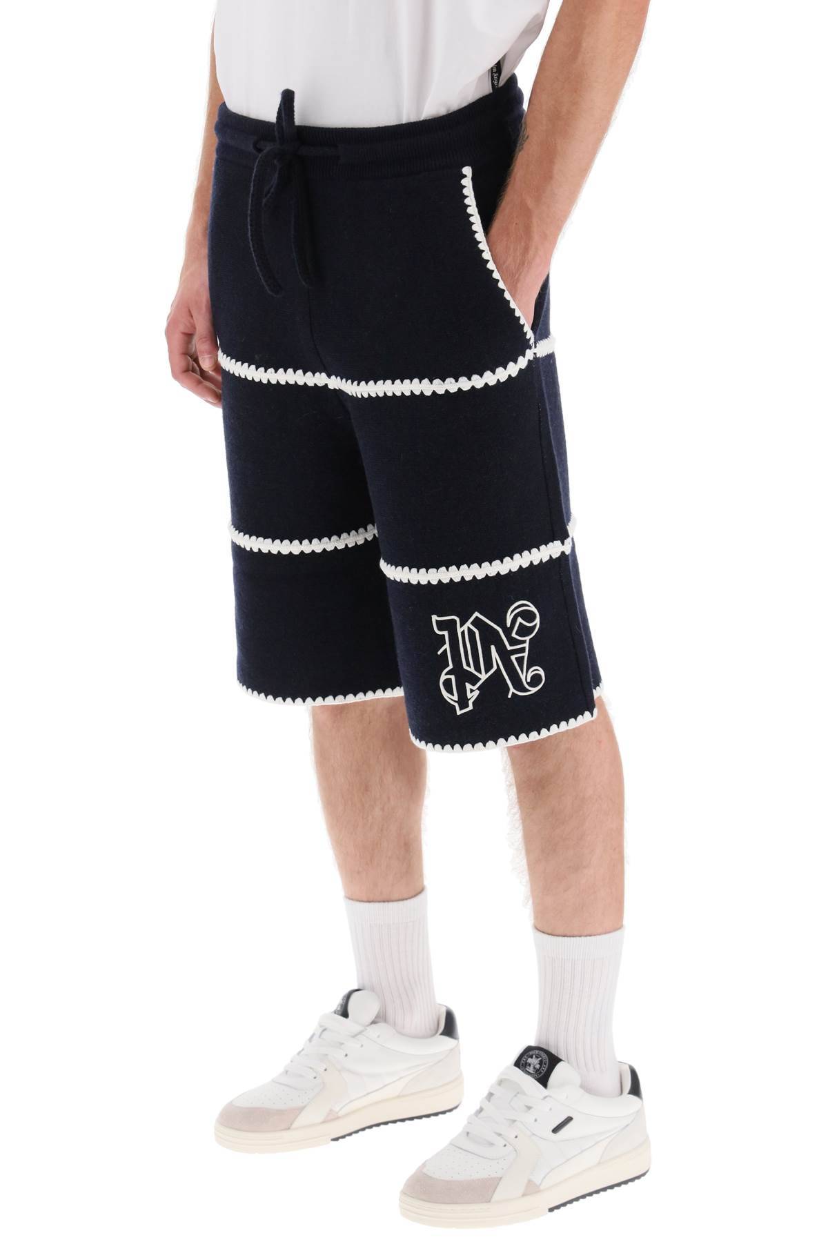 Shop Palm Angels Wool Knit Shorts With Contrasting Trims In Blue,white
