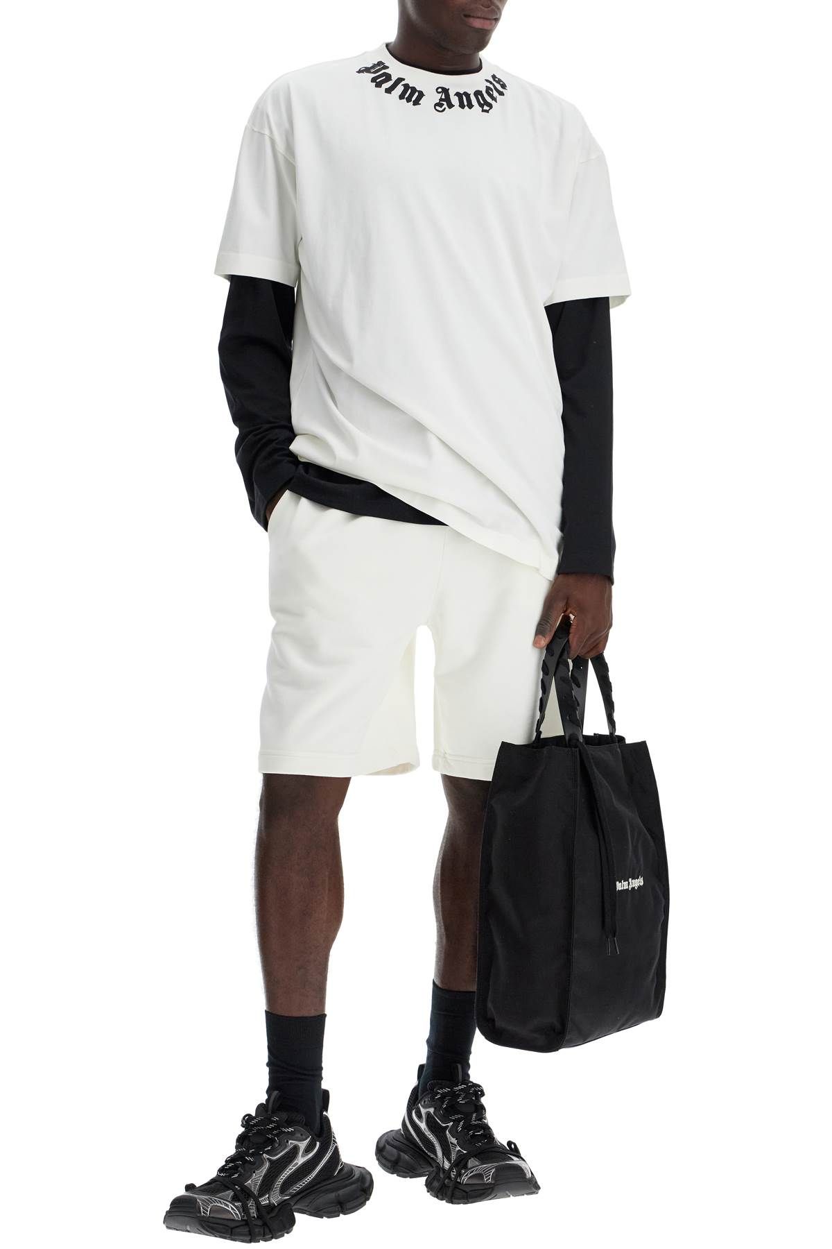 Shop Palm Angels Sporty Bermuda Shorts With Logo Print In White