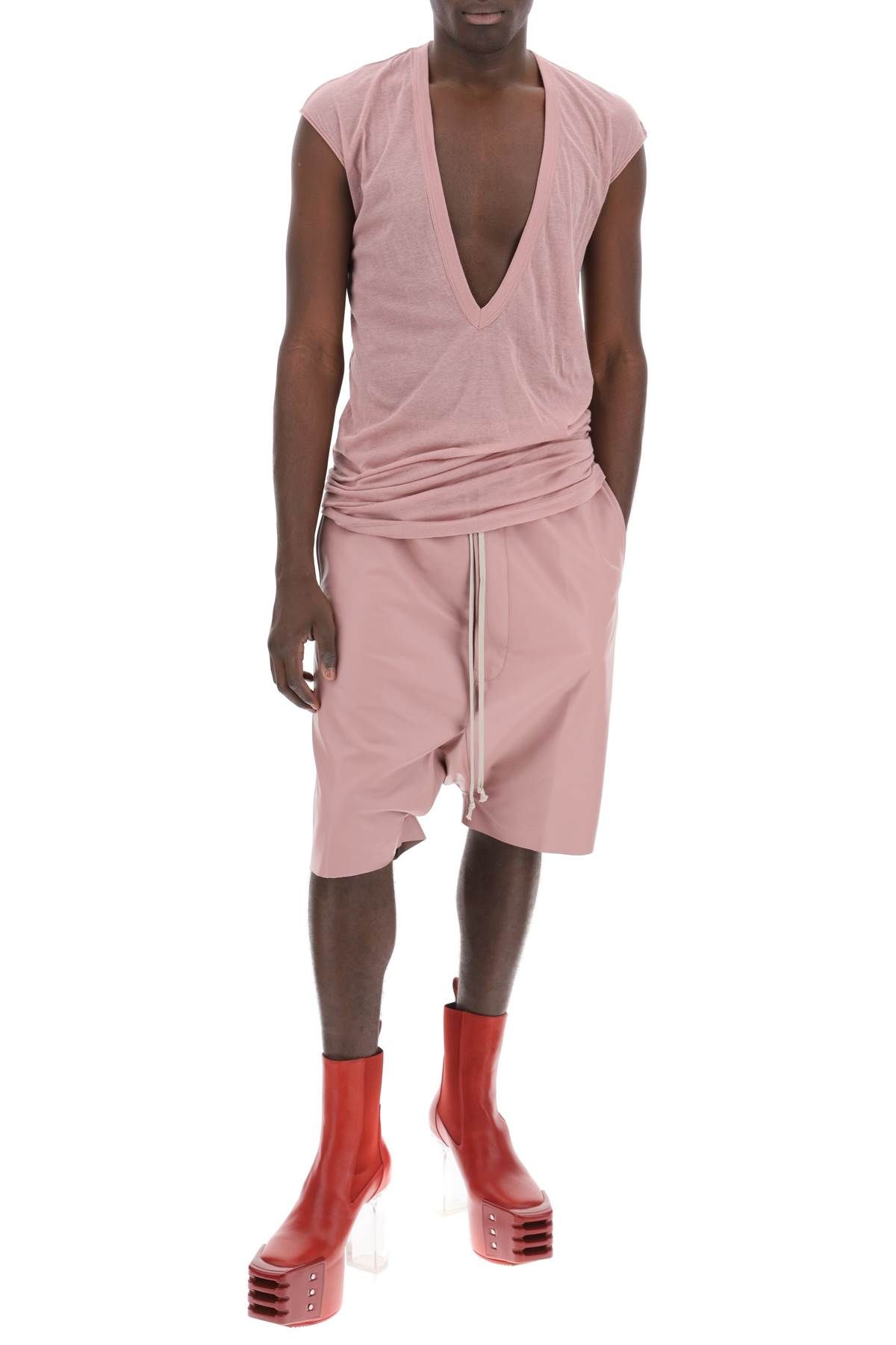 Shop Rick Owens Leather Bermuda Shorts For In Pink
