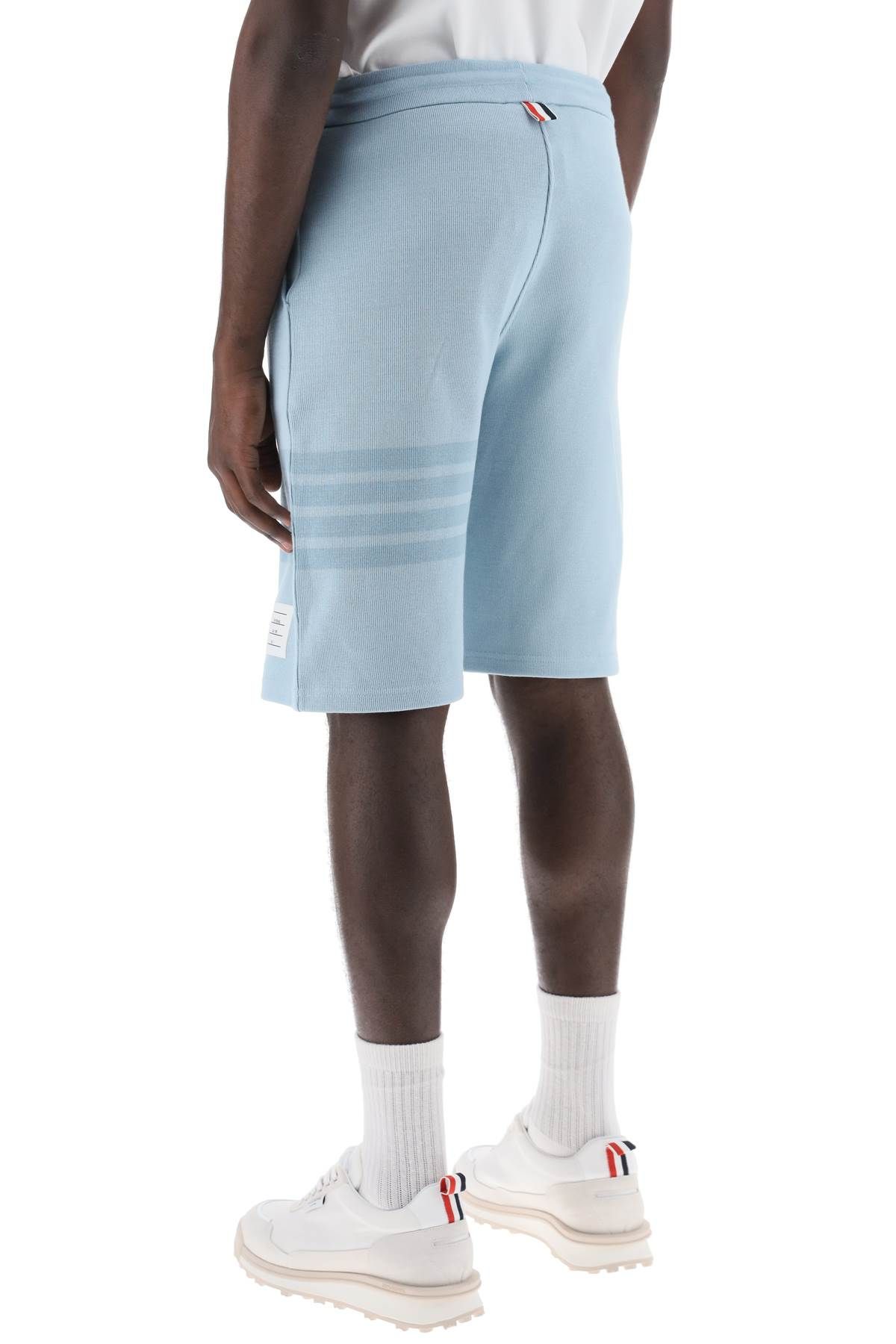 Shop Thom Browne 4-bar Shorts In Cotton Knit In Light Blue