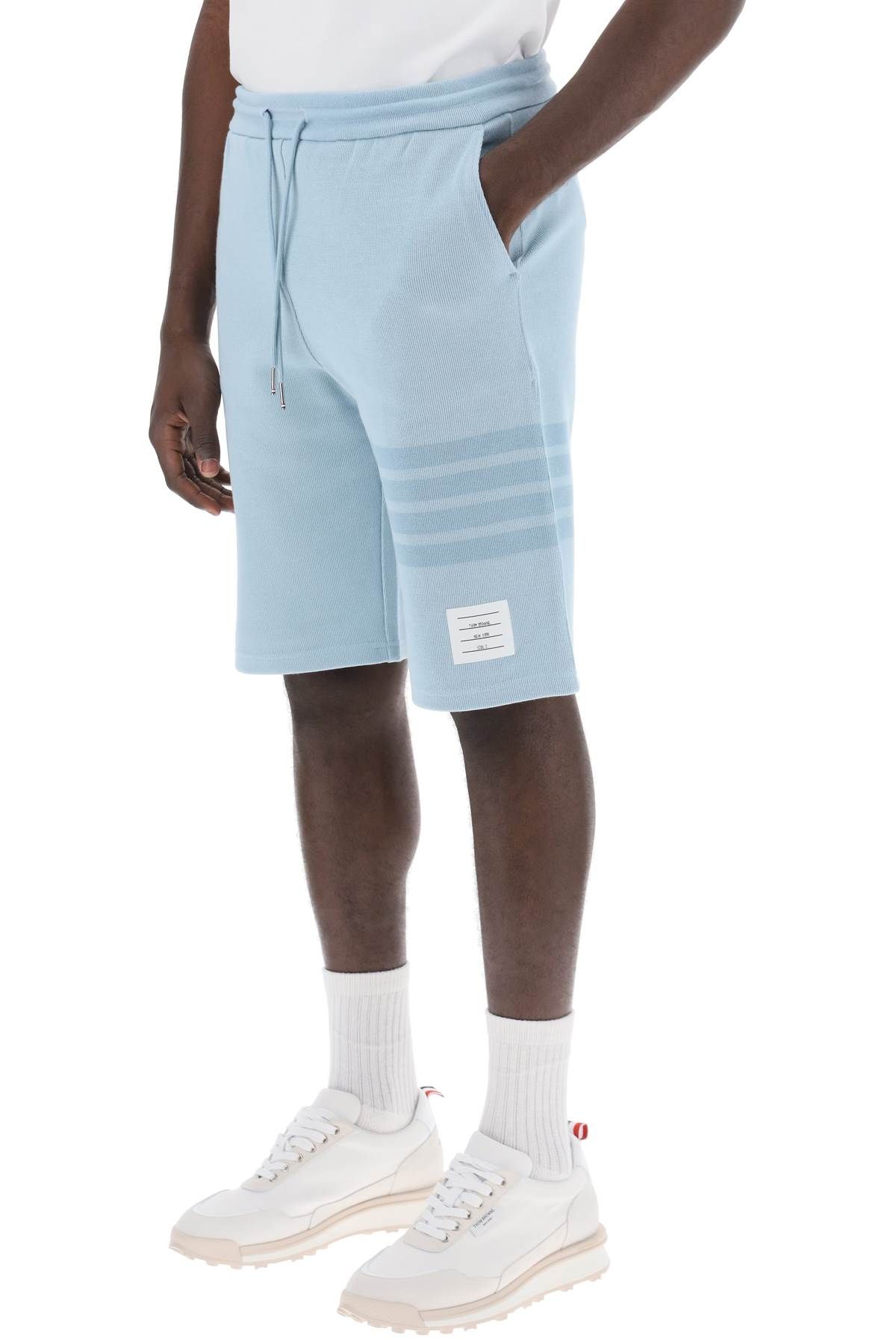 Shop Thom Browne 4-bar Shorts In Cotton Knit In Light Blue