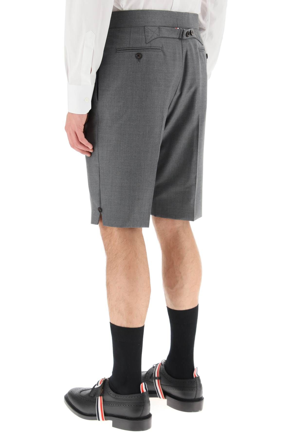 Shop Thom Browne Super 120's Wool Shorts With Back Strap In Grey