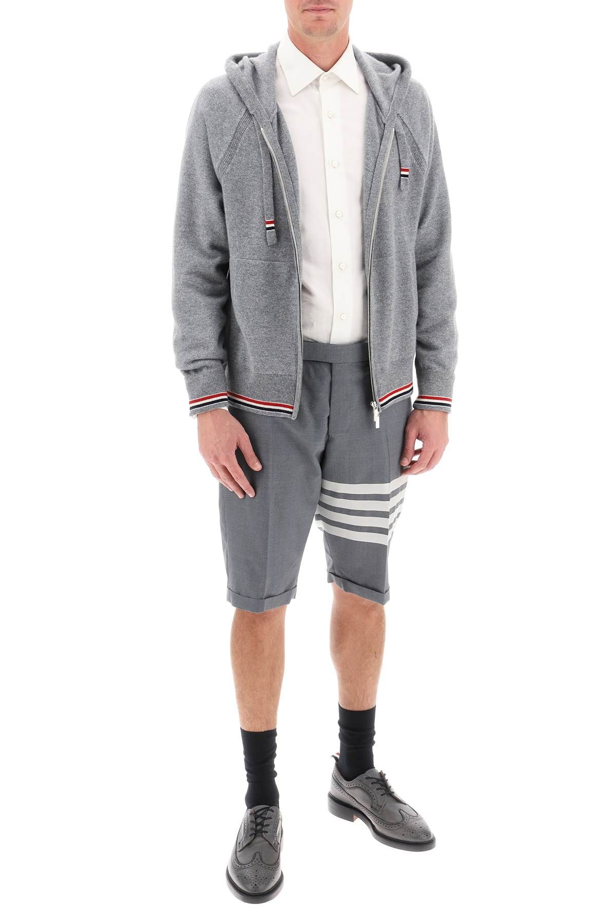 Shop Thom Browne 4-bar Shorts In Light Wool In Grey