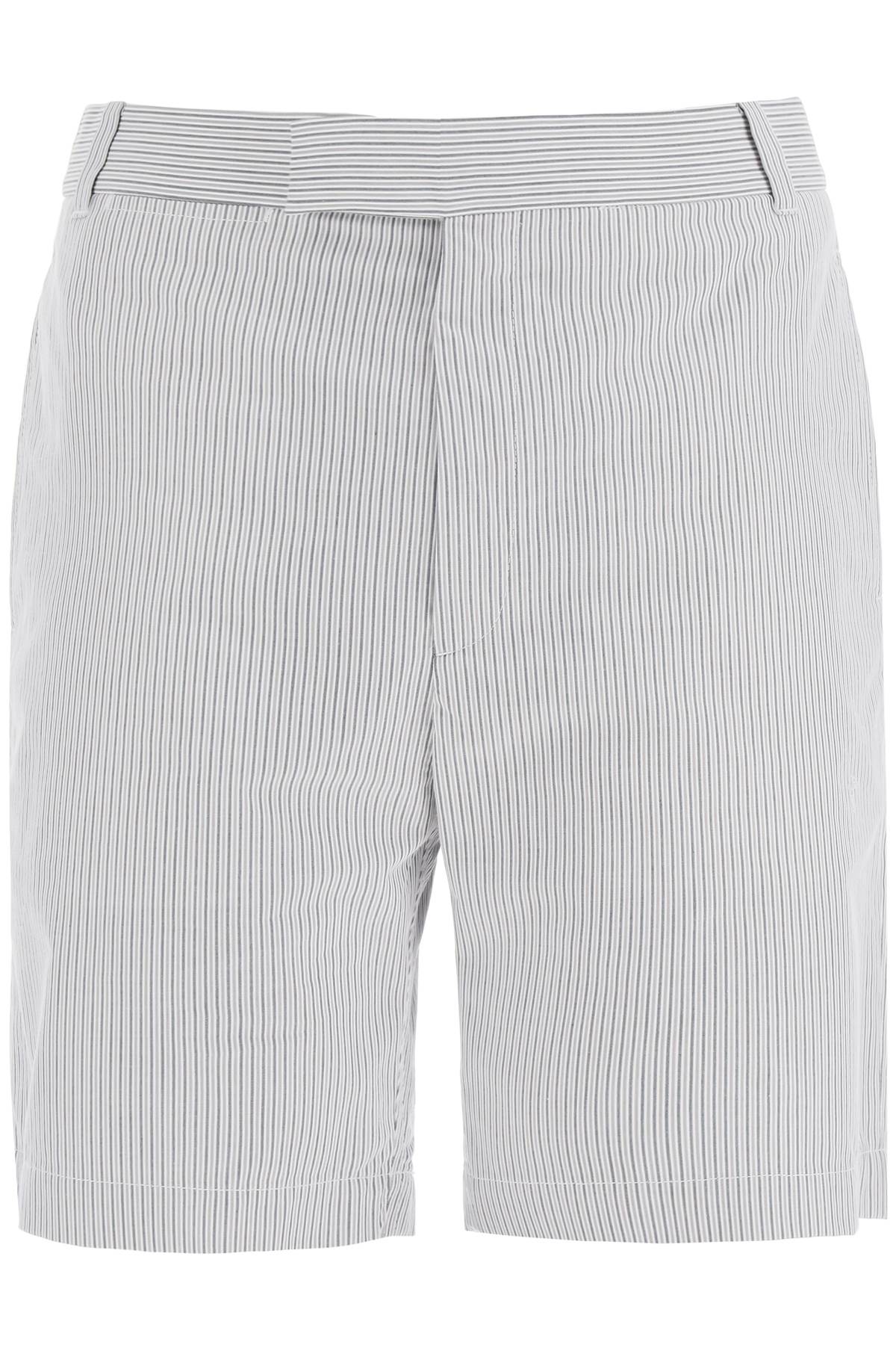 Shop Thom Browne Striped Cotton Bermuda Shorts For Men In Grey