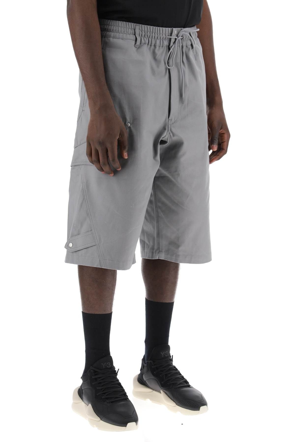 Shop Y-3 Canvas Multi-pocket Bermuda Shorts. In Grey