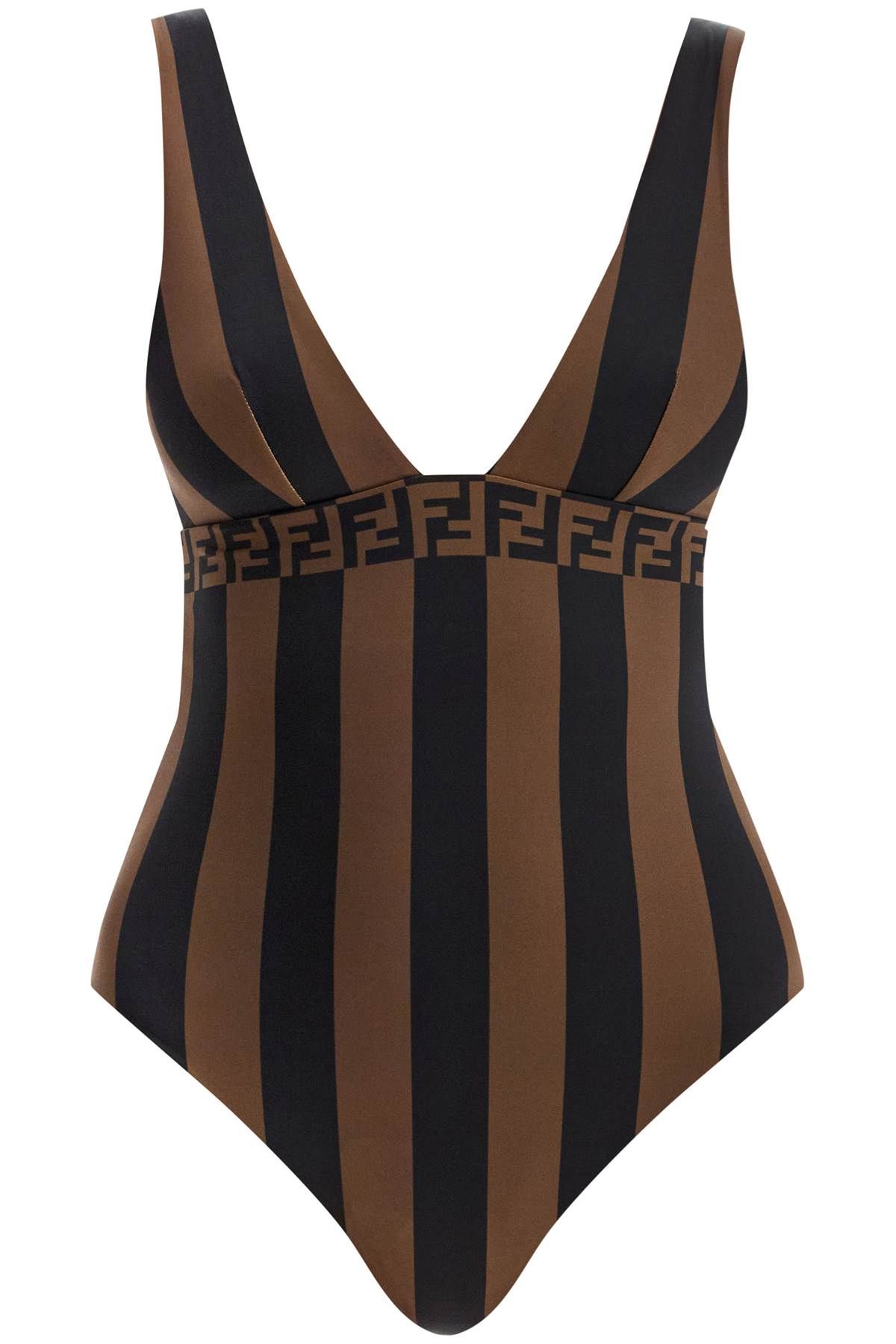 Shop Fendi Pequin One-piece In Brown