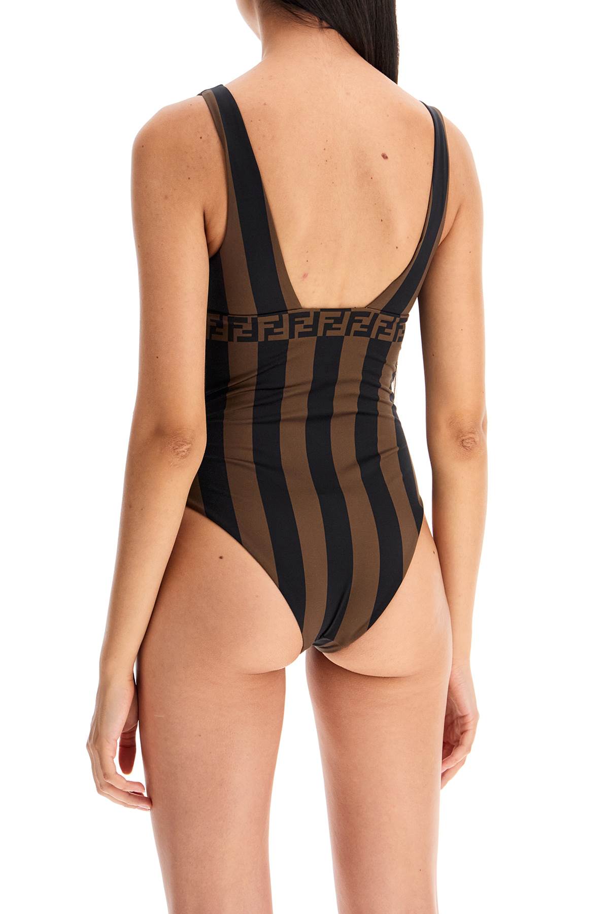 Shop Fendi Pequin One-piece In Brown