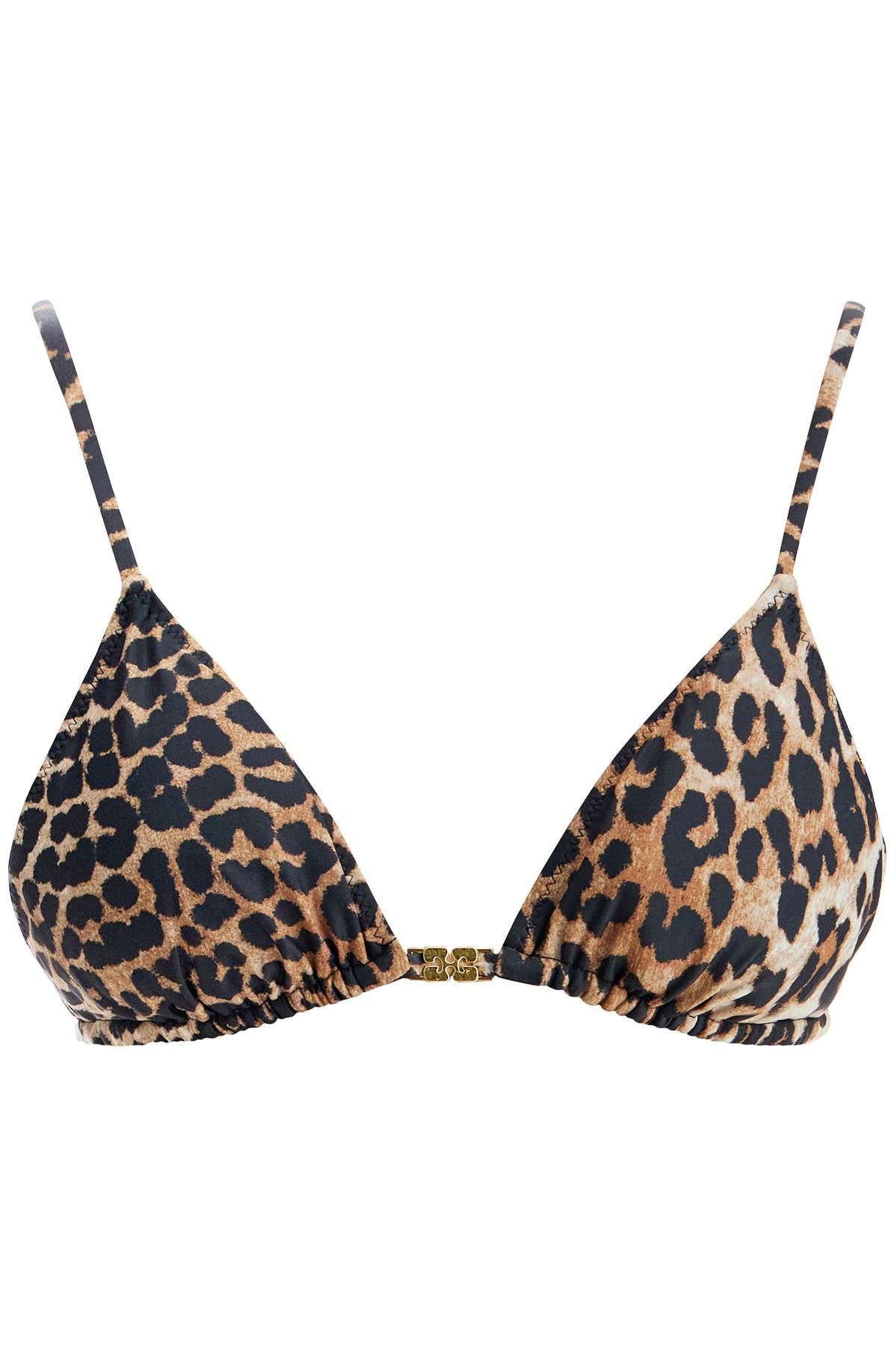 Shop Ganni "leopard Print Bikini Top In Beige