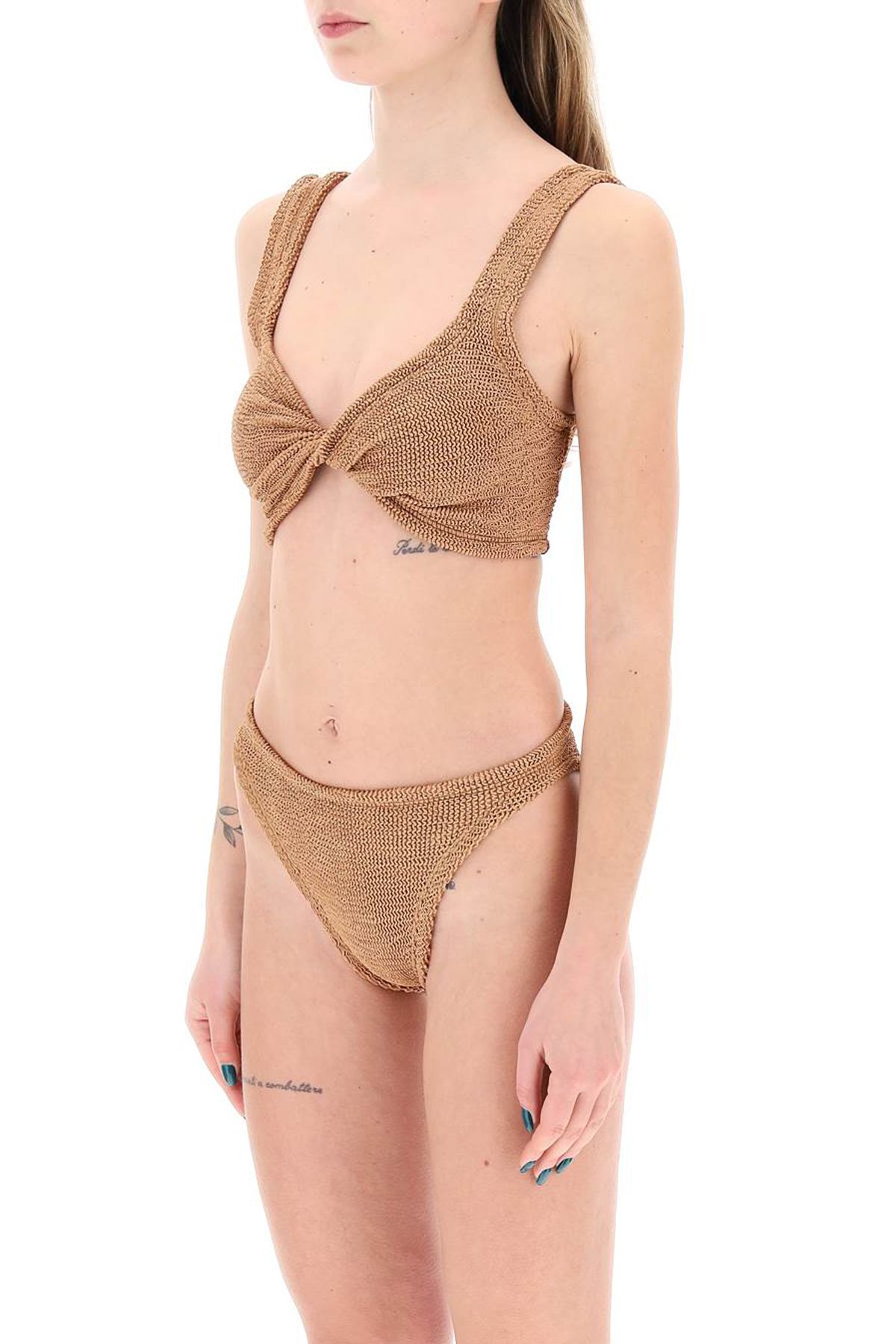 Shop Hunza G Juno Metallic-effect Bikini Set In Brown