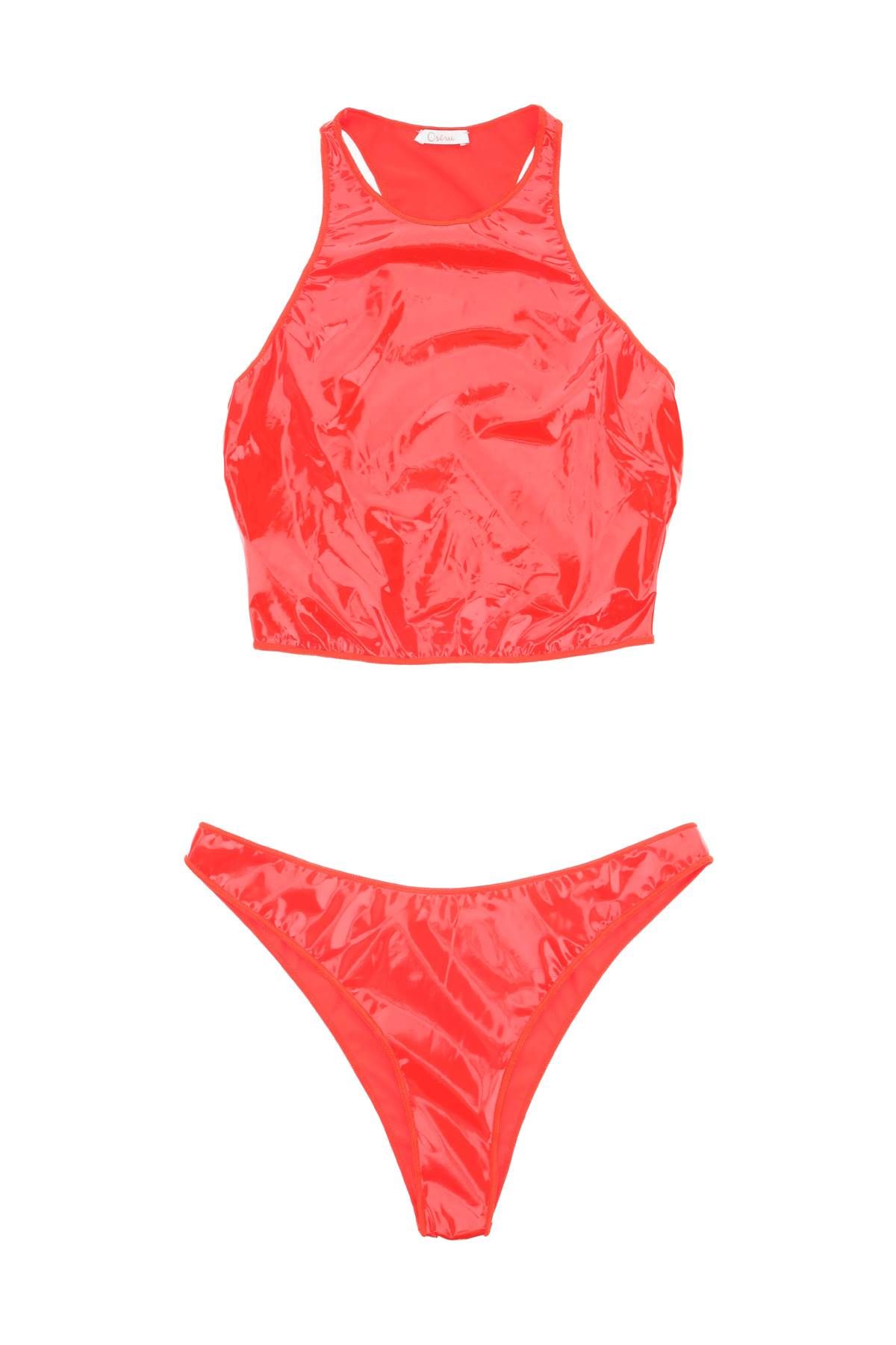 Oseree Latex Bikini Set In Red