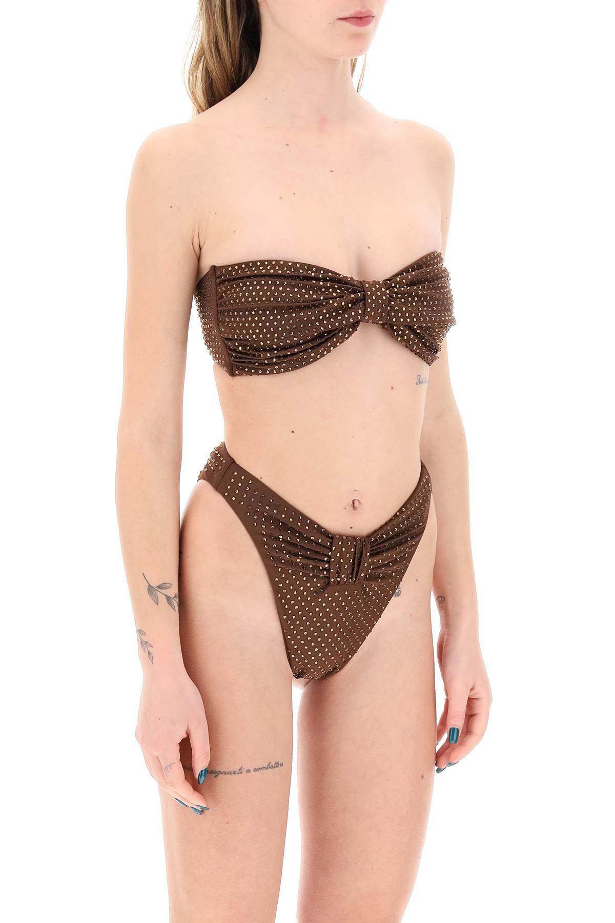 Shop Self-portrait Strapless Bikini Top With Rhin In Brown