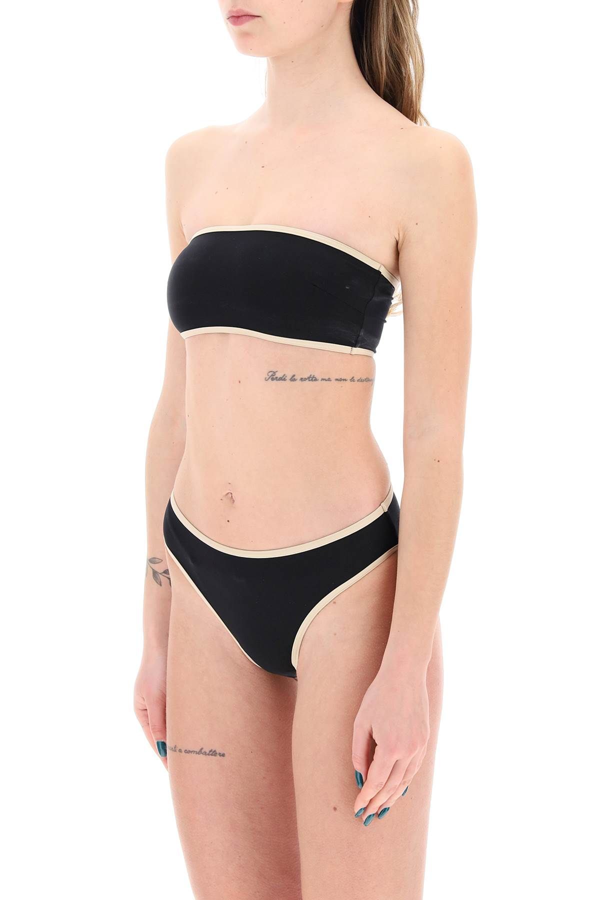 Shop Totême Strapless Bikini Top With Contrasting Edges In Black