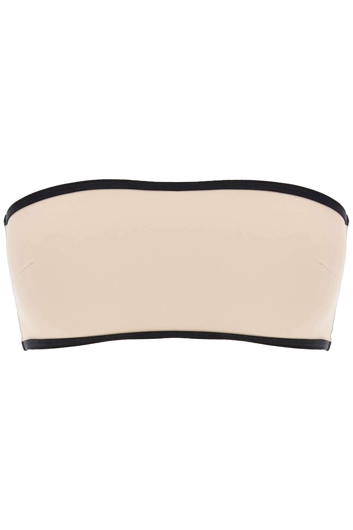 Shop Totême Strapless Bikini Top With Contrasting Edges In Beige