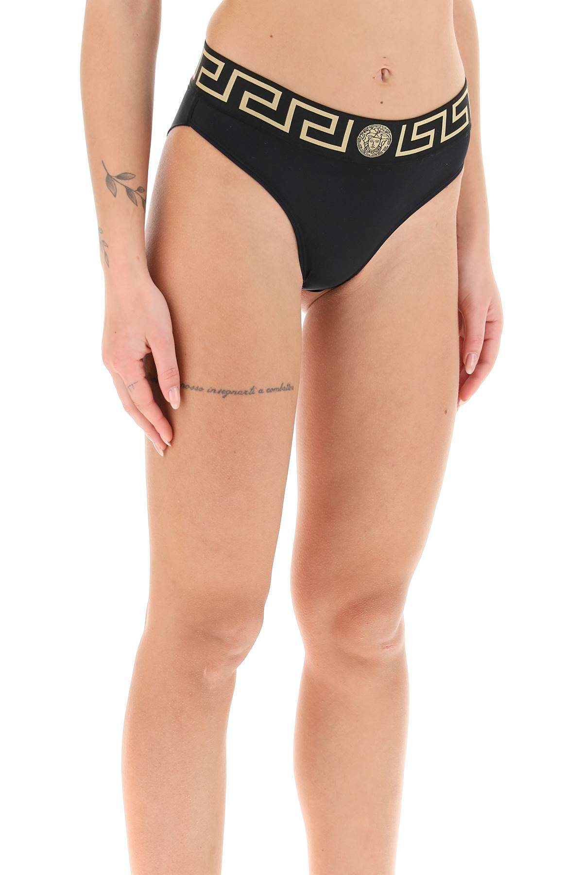 Shop Versace Bikini Bottom With Greca Band In Black