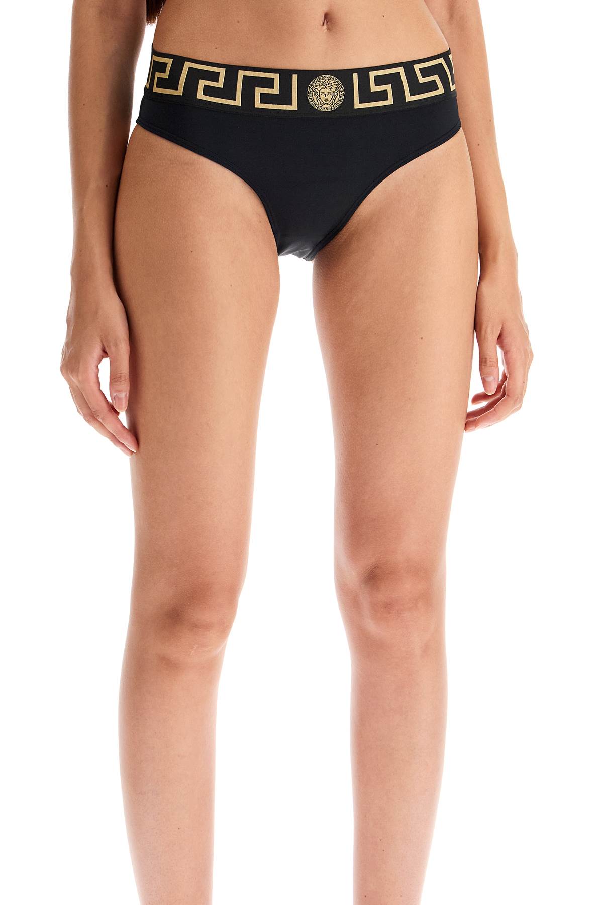 Shop Versace Bikini Bottom With Greek Border In Black