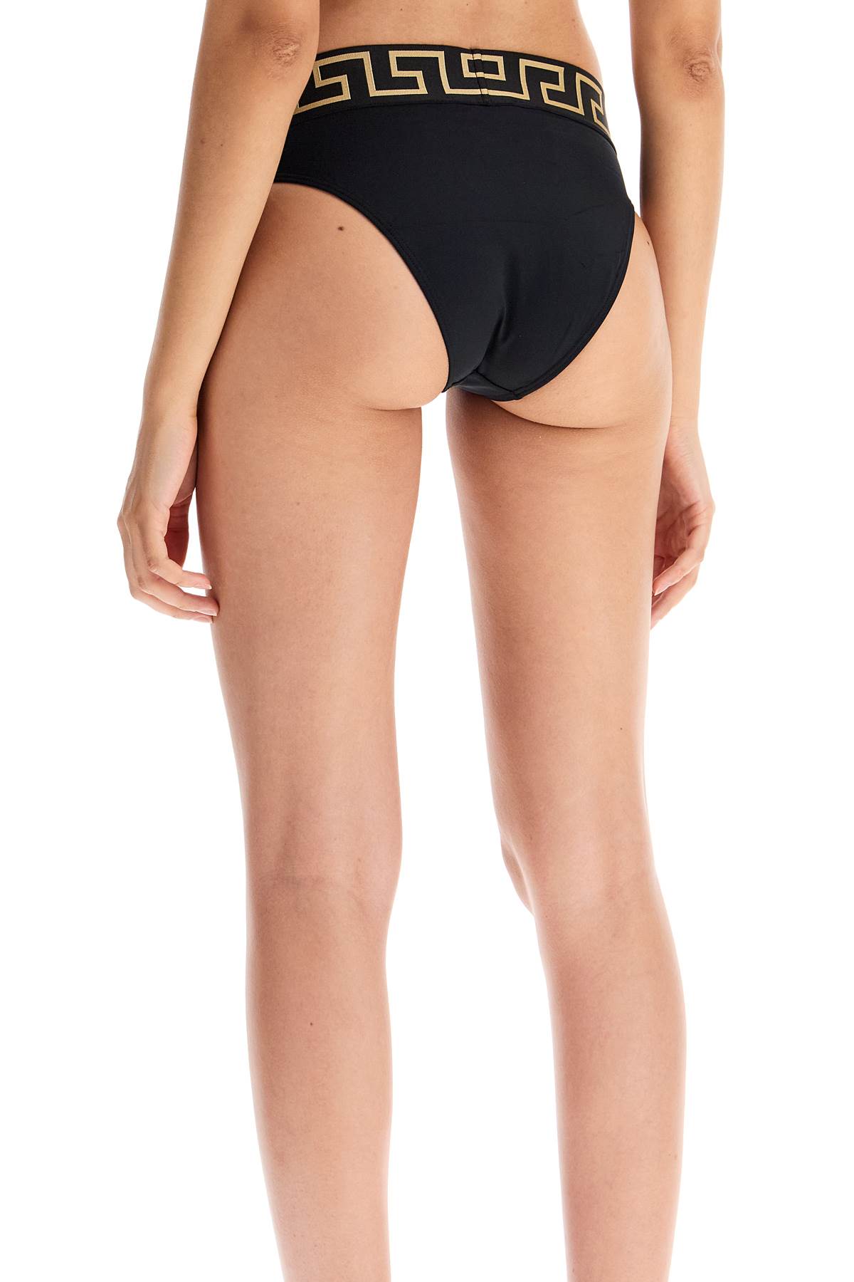 Shop Versace Bikini Bottom With Greek Border In Black