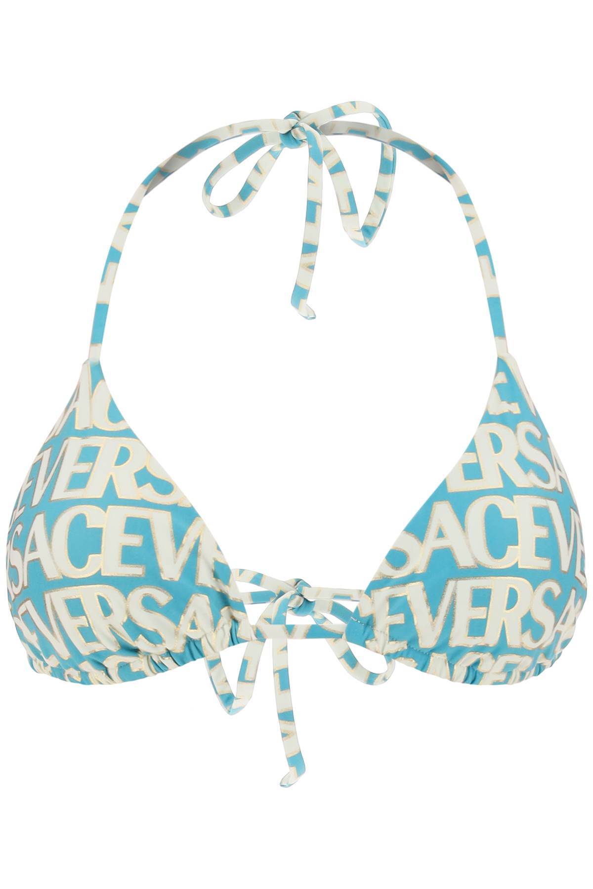Shop Versace Allover Bikini Top In Light Blue