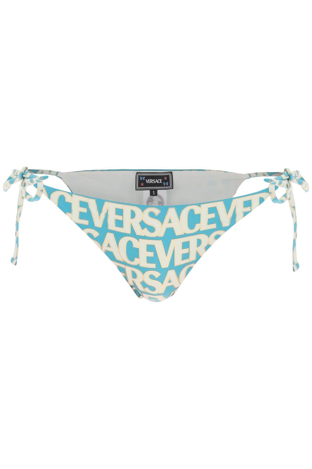 Shop Versace Allover Bikini Bottom In Light Blue