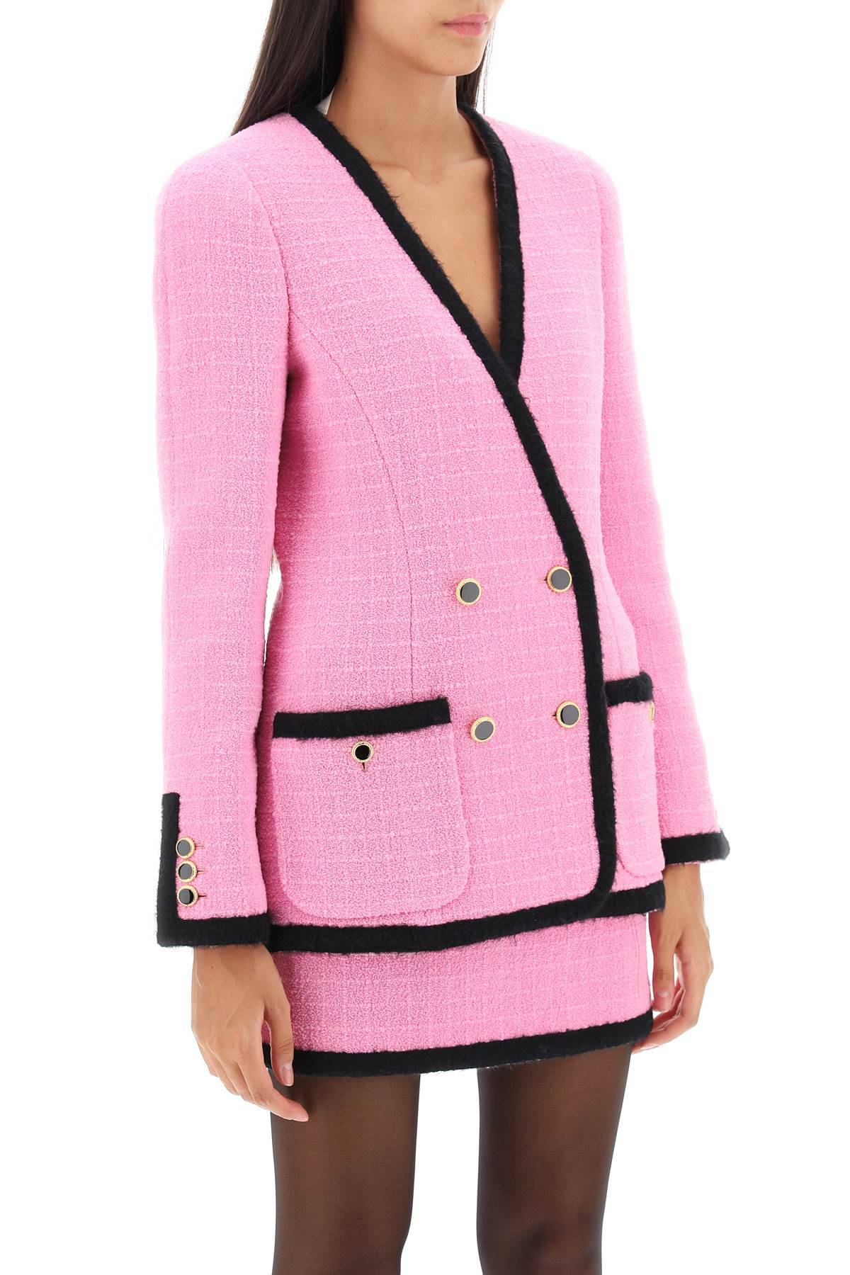Shop Alessandra Rich Double-breasted Boucle Tweed Jacket In Pink