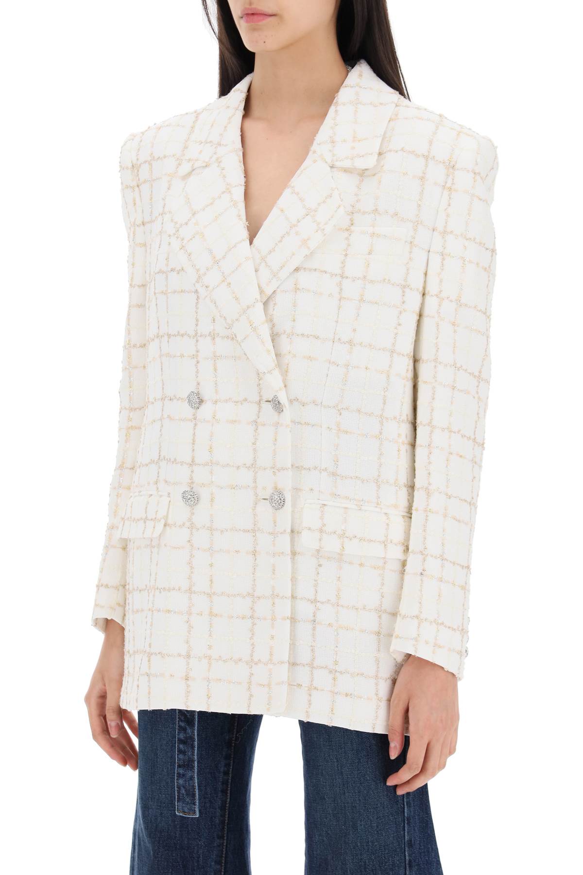 Shop Alessandra Rich Oversized Tweed Jacket With Plaid Pattern In White