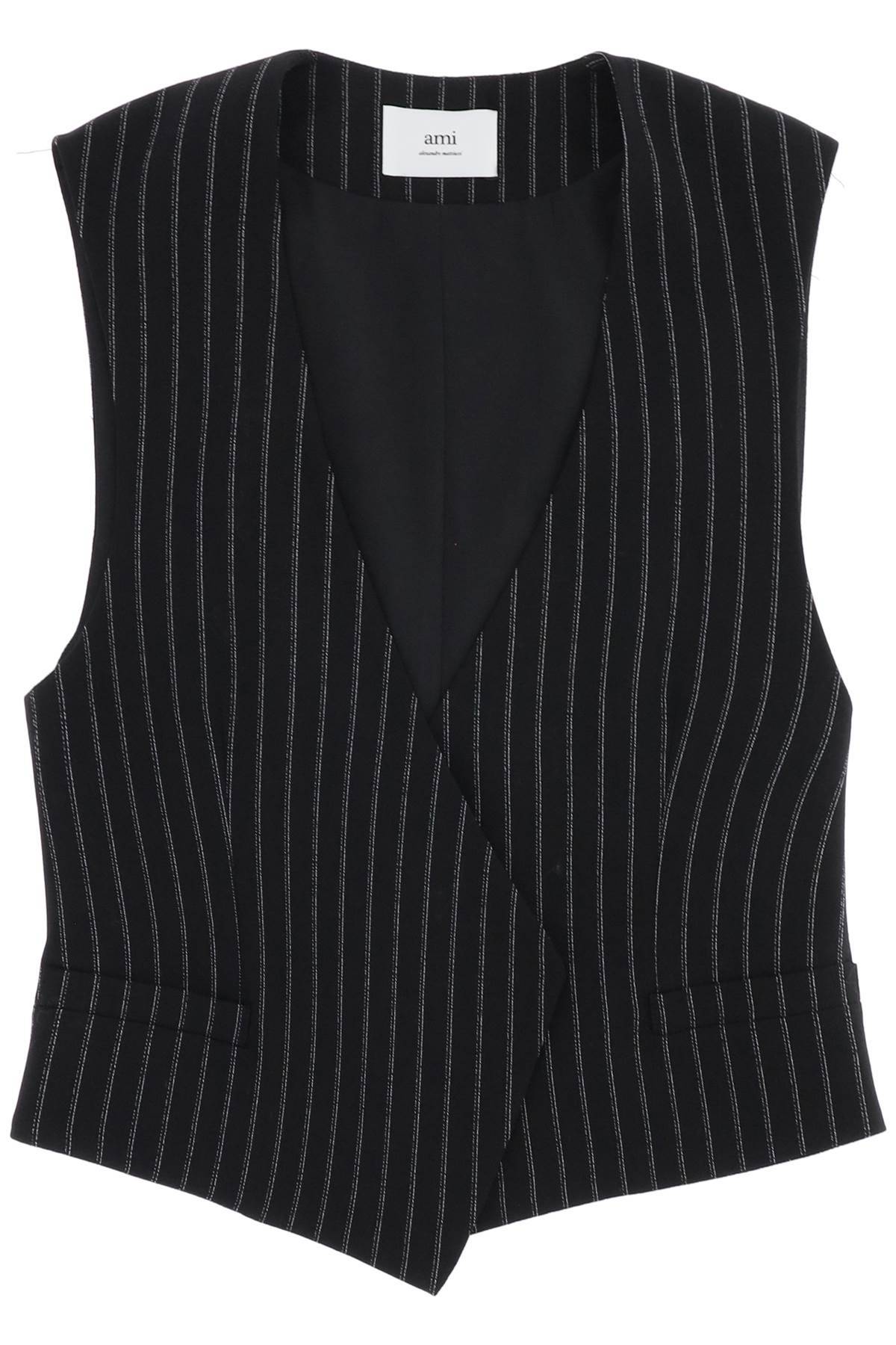Shop Ami Alexandre Mattiussi Virgin Wool Pinstripe Waistcoat In Black